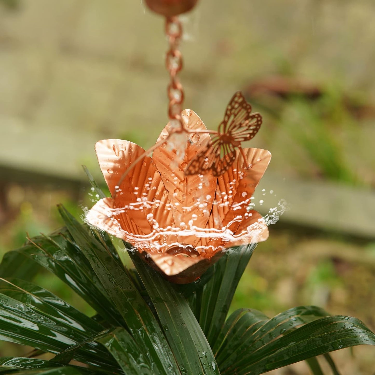 Topadorn 8.7 FT Rain Chain Iron Butterfly Gutter Chains with 10 Rain Collector Thick Iron Flower Cups Garden Decoration