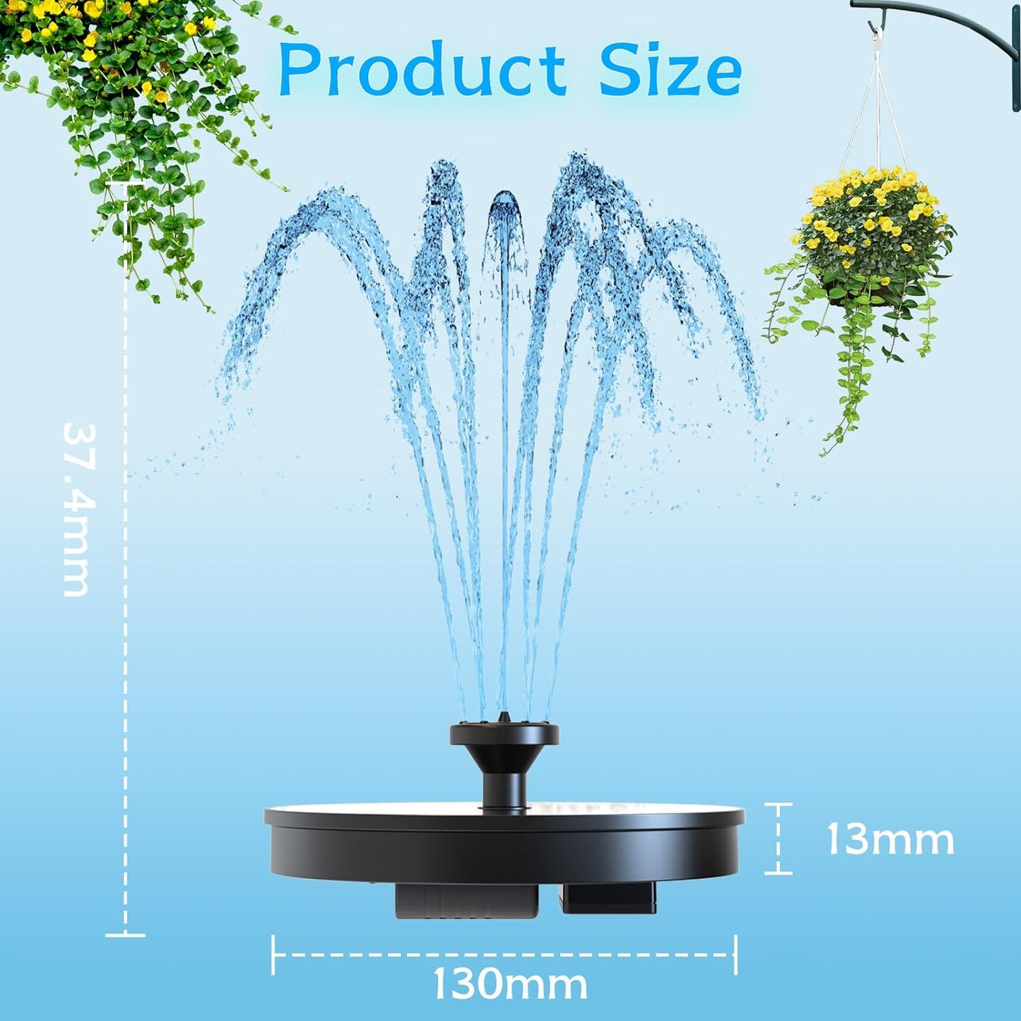 AMZtime Solar Water Fountain, Upgraded Solar Bird Bath Fountains with 6 Nozzles, Free Standing Floating Solar Powered Water Fountain Pump for Bird Bath, Garden, Pond, Pool and Outdoor