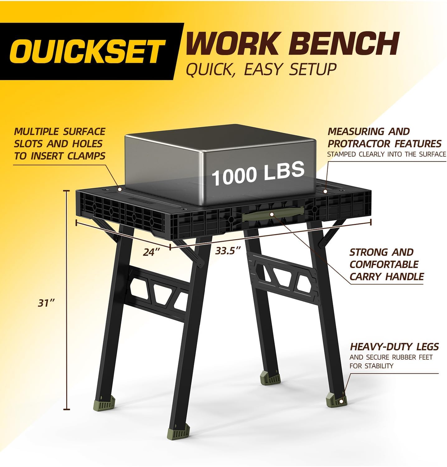 Express Folding Work Table, Easy Setup Portable Folding Work Table & Portable Folding Workbench, 34" W x 25" D x 31" H Lightweight Versatile Clamping Worktable for Garage/Wood Shop (Green)