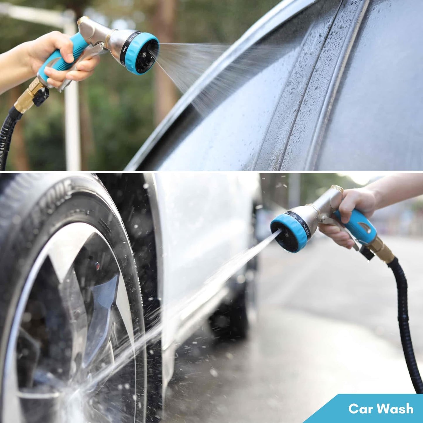 HOSUN Garden Hose Nozzle Sprayer Heavy Duty, 100% Metal Water Hose Nozzle with 8 Spray Patterns, High Pressure Hose Spray Nozzle with Non-Slip Grip for Watering Plant & Lawn, Washing Car & Pet, Blue