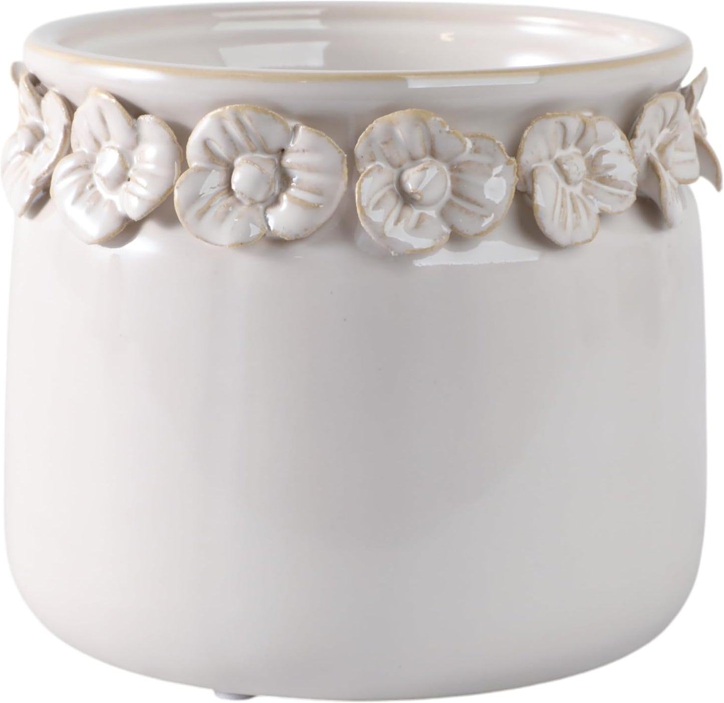 Decorative Flower Pot for Home Decor – Ceramic Indoor or Outdoor Planter with Sculpted Floral Rim for Succulents or Houseplants – Pot for Plants Perfect for Garden, Patio, or Room Decor – 5" Ivory