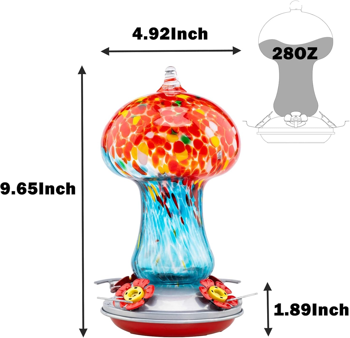 Muse Garden Gifts for Women Hummingbird Feeders for Outdoors Hanging Ant and Bee Proof, Blown Glass Hummingbird Feeder with Ant Moat, Christmas Gardening Gifts for Women Mom, 28OZ, Ocean Sunrise