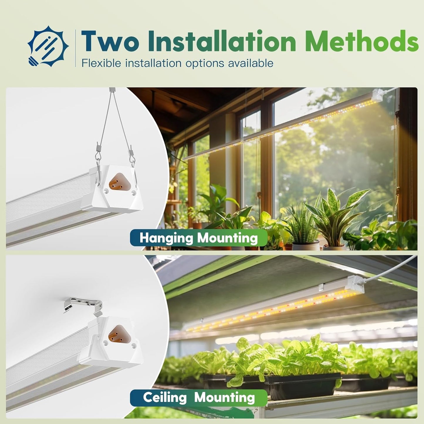 FREELICHT 2 Pack 4FT LED Grow Light, 40W (250W Equivalent), Full Spectrum Sunlight Growing Lamp Fixture, Linkable Hanging Plant Light for Hydroponic Indoor Plants Seeding, Plug-in with On/Off Switch