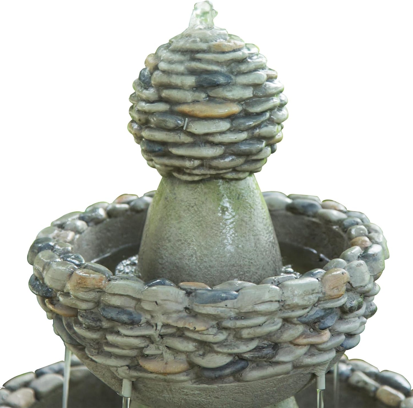 Teamson Home 36.5 in. Outdoor 3-Tier Zen-Style Pedestal Water Fountain in. with Stone Trim with Pump and 2.64 Gallon Capacity, Stone Gray