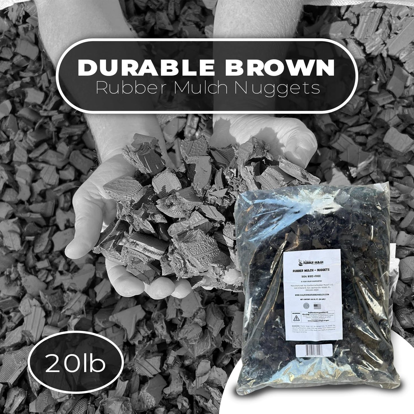 100% Wire-Free Rubber Mulch – Unpainted, 20 lb (0.8 cu ft) | Long-Lasting, Low Maintenance, Safe for Kids & Pets – Landscaping & Playground Ground Cover”