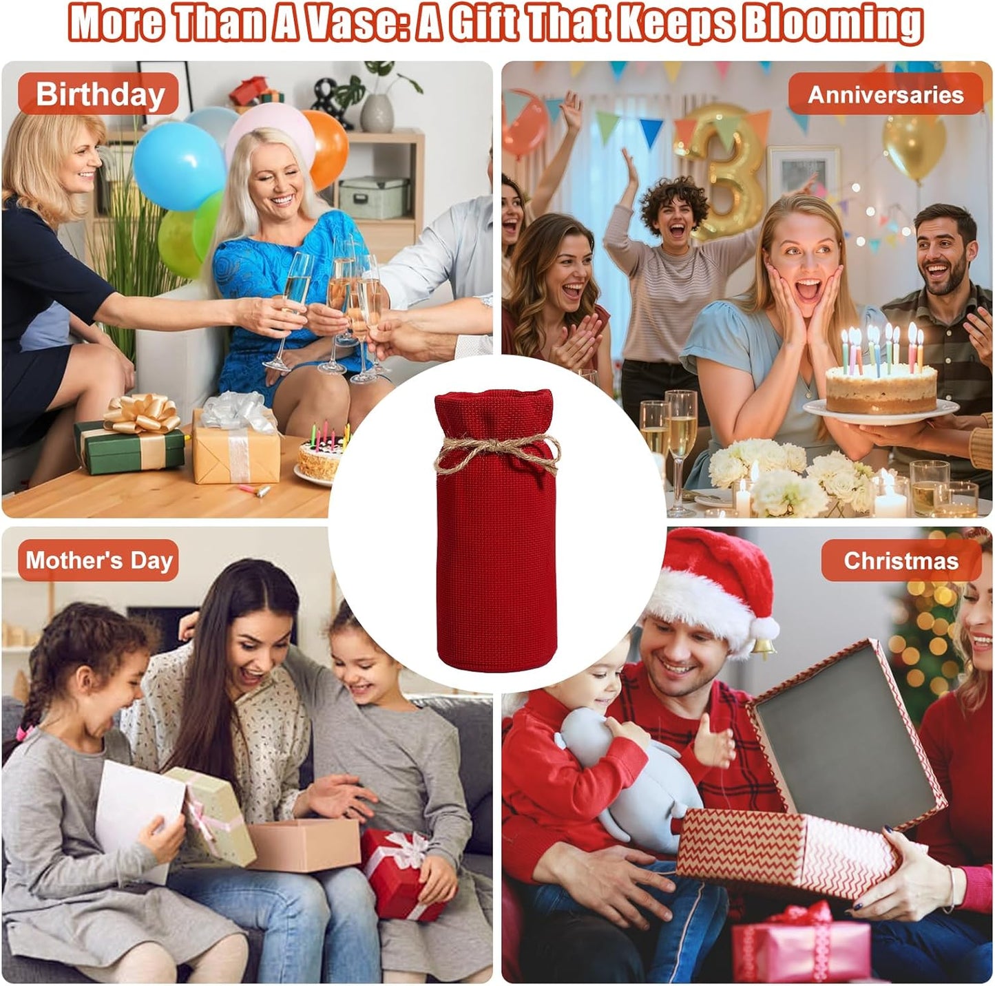 Fall Decor Vase for Flowers Fall Centerpieces for Tables Vases Home Decor Vintage Flower Vase Dining Table Centerpiece Decor(Red)