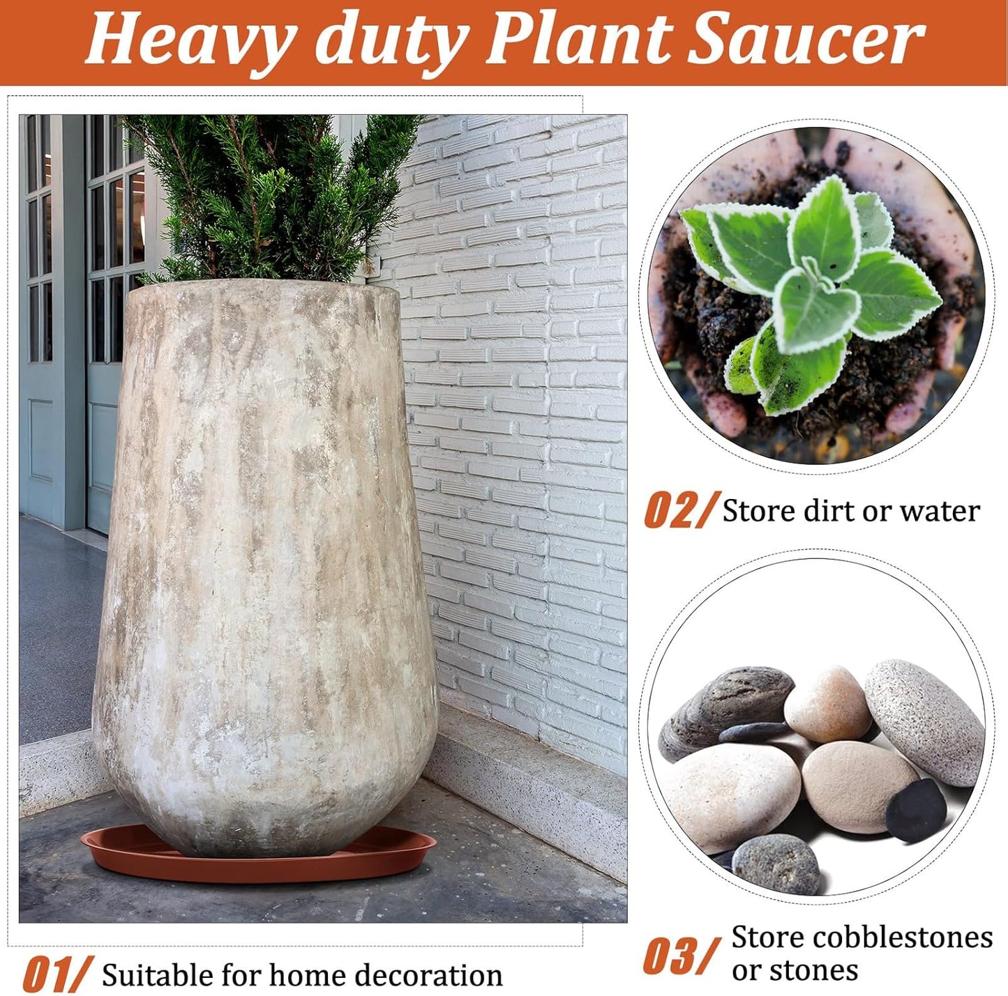 Eccliy 6 Pack Plastic Plant Saucer Heavy Duty Planter Saucers Large Plant Pot Saucers Plastic Water Trays for Indoors and Outdoors Flower Plant Plant Drip (Terracotta,23 Inch)