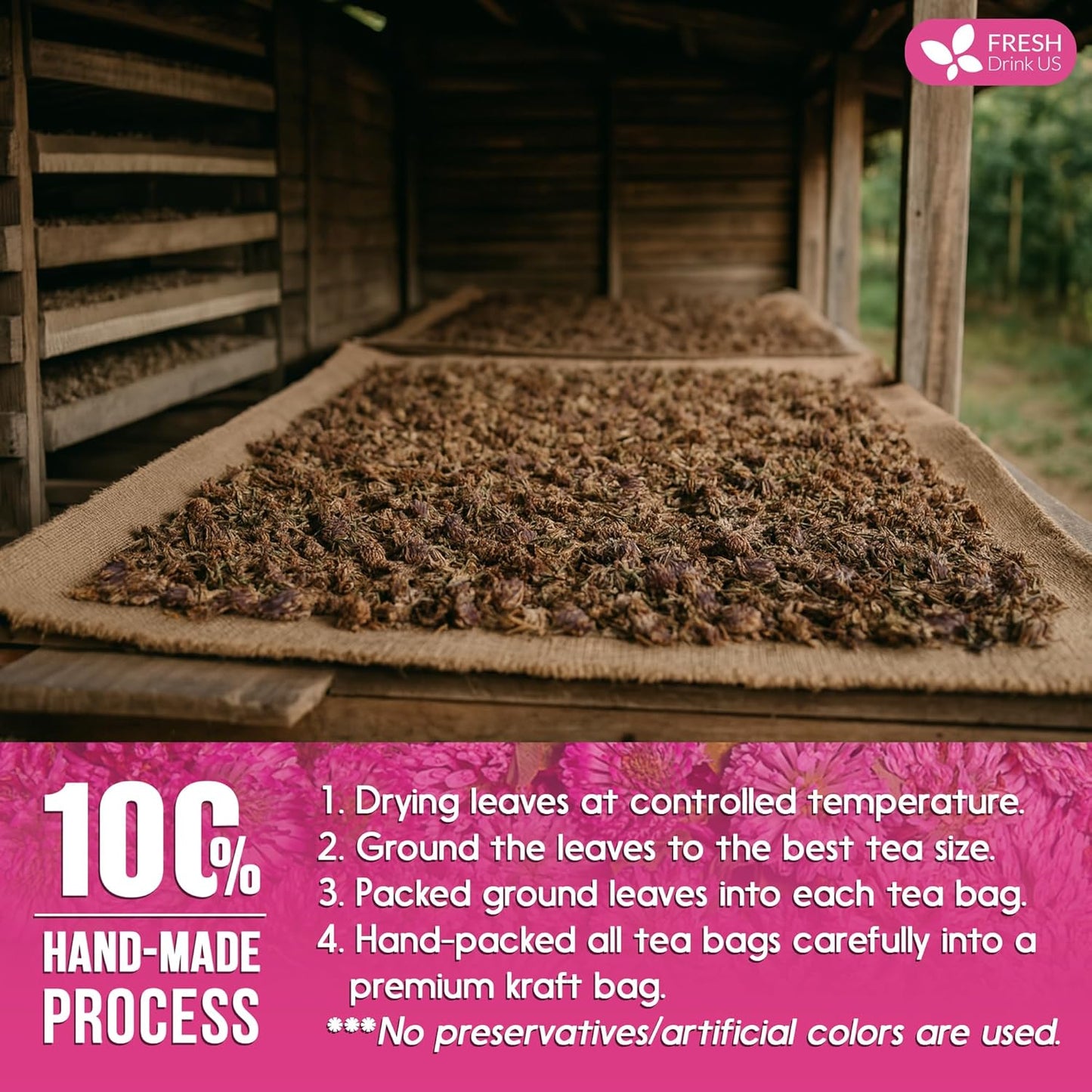 FreshDrinkUS, Premium Red Clover Herbal Teaโ 75 Tea Bags โ Pure โ Naturally Smooth & Mild Flavor โ Premium Quality, Eco-Conscious Packaging. Caffeine-Free. Gluten Free. Vegan