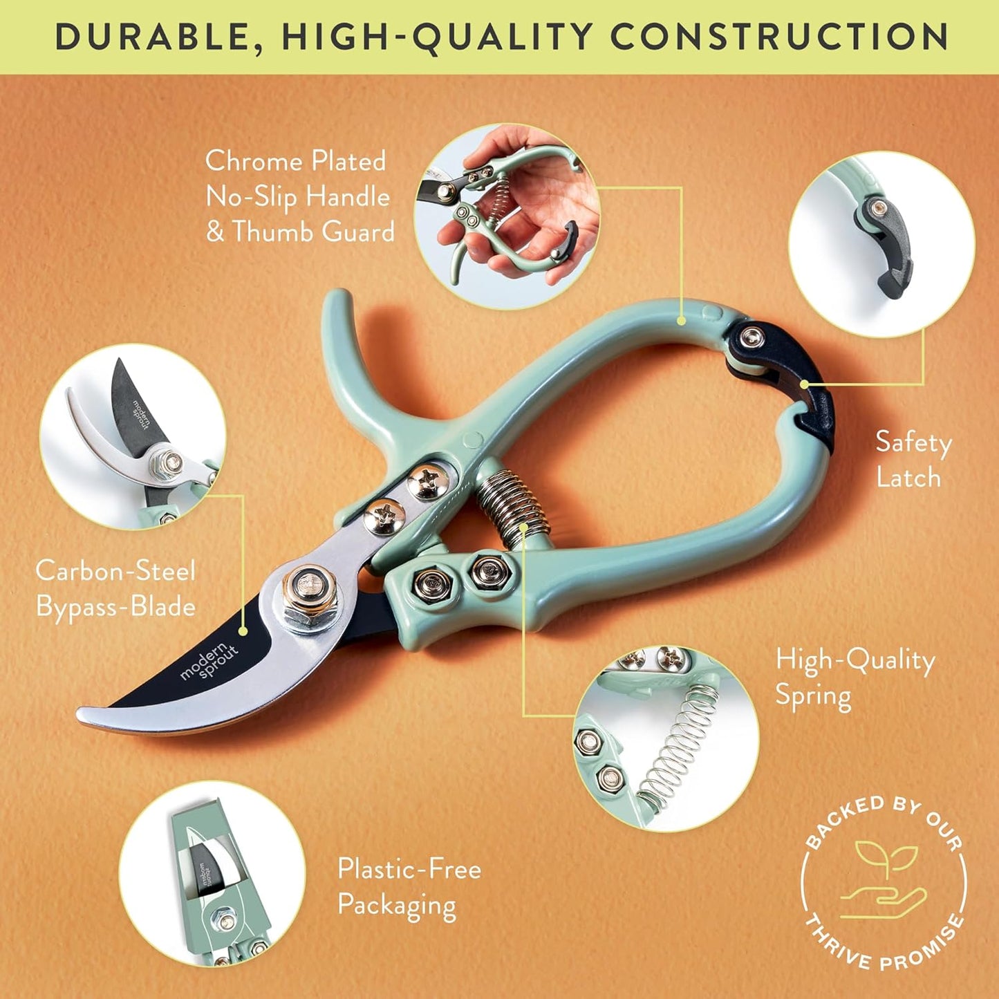 Modern Sprout Hand Pruners - Lightweight Pruning Shears W/Easy Lock- Gardening Scissors - Bypass Sharp Carbon Steel Blade - Rust Resistant - Garden Tools - Reusable Holster - Lavender