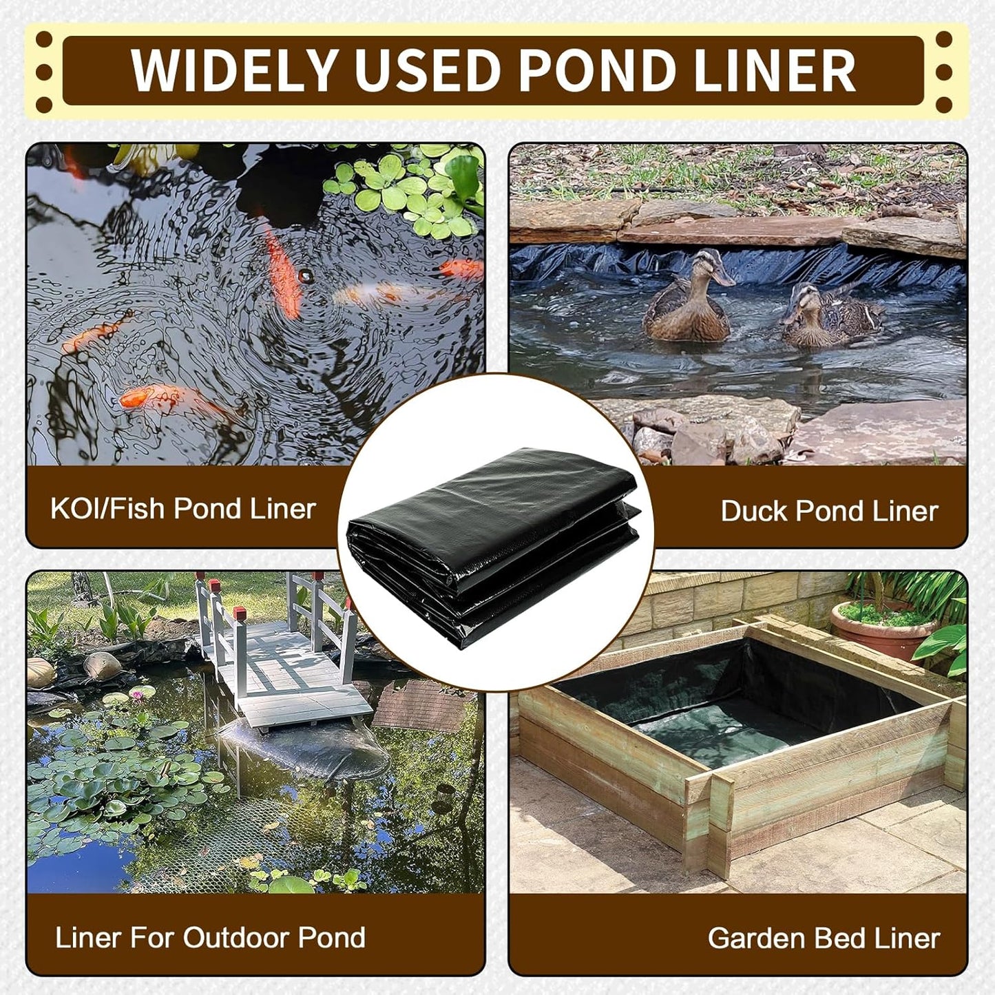 yeezoo 15x20FT Reinforced PE Pond Liner, KOI Pond Liners for Outdoor Ponds, Enhanced 5-Layer Structure Pond Liner for Fish, Duck, Garden Raised Bed and Waterscape Pond(0.63oz/sq ft Thickness)