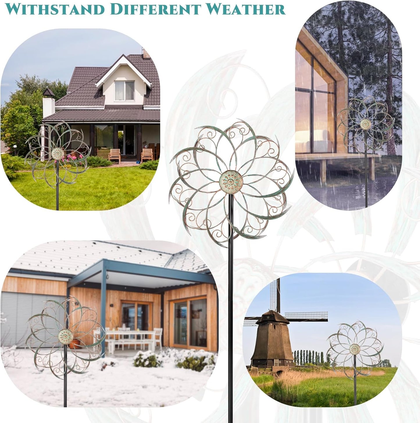 Wind Spinners Outdoor Wind Spinner Metal 13” Dia Wind Spinners for Yard and Garden Decor Pinwheels Wind Sculptures & Spinners(57” H)