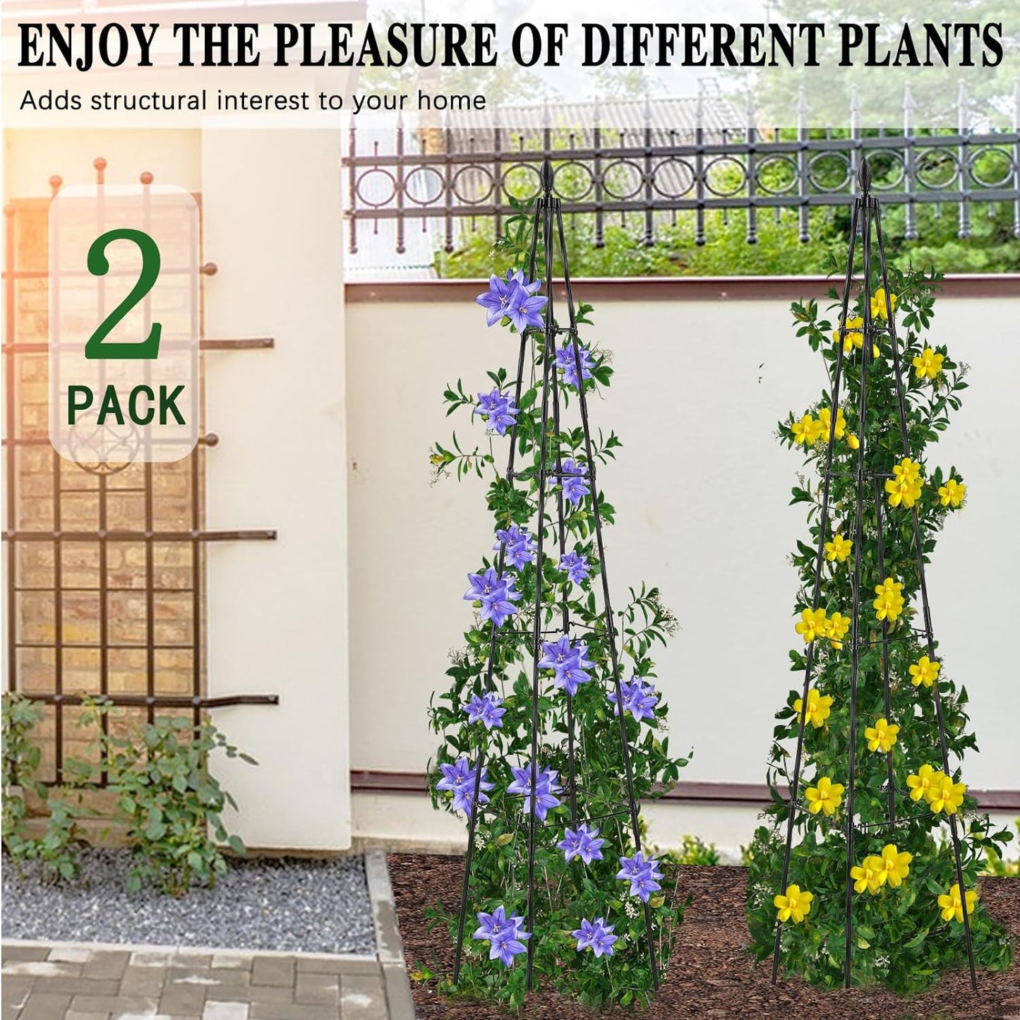 2 Pack Garden Trellis for Climbing Plants Outdoor,63inch Tall Rustproof Metal Obelisk Trellis Support for Potted Vines Vegetable Plants Indoor Outdoor, Lightweight