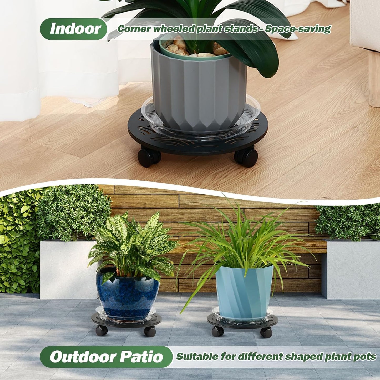 3 Packs 13.5" Large Metal Plant Caddy with Wheels Heavy-Duty Plant Dolly Pot Mover Rollers Rolling Plant Stands Indoor Outdoor Wheeled Plant Holder Coaster Trolley