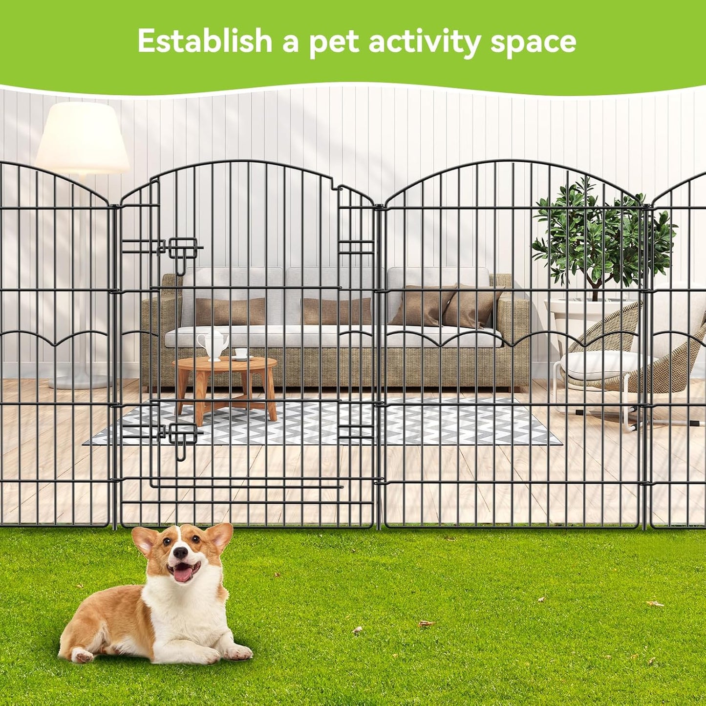 Decorative Garden Fence 12 Panels 29.6ft(L)×38in(H) No Dig Animal Barrier Fencing with 11 Panels + 1 Gate, Metal Garden Fences Rustproof Wire Border Temporary Dog Fence for Patio Yard Outdoor