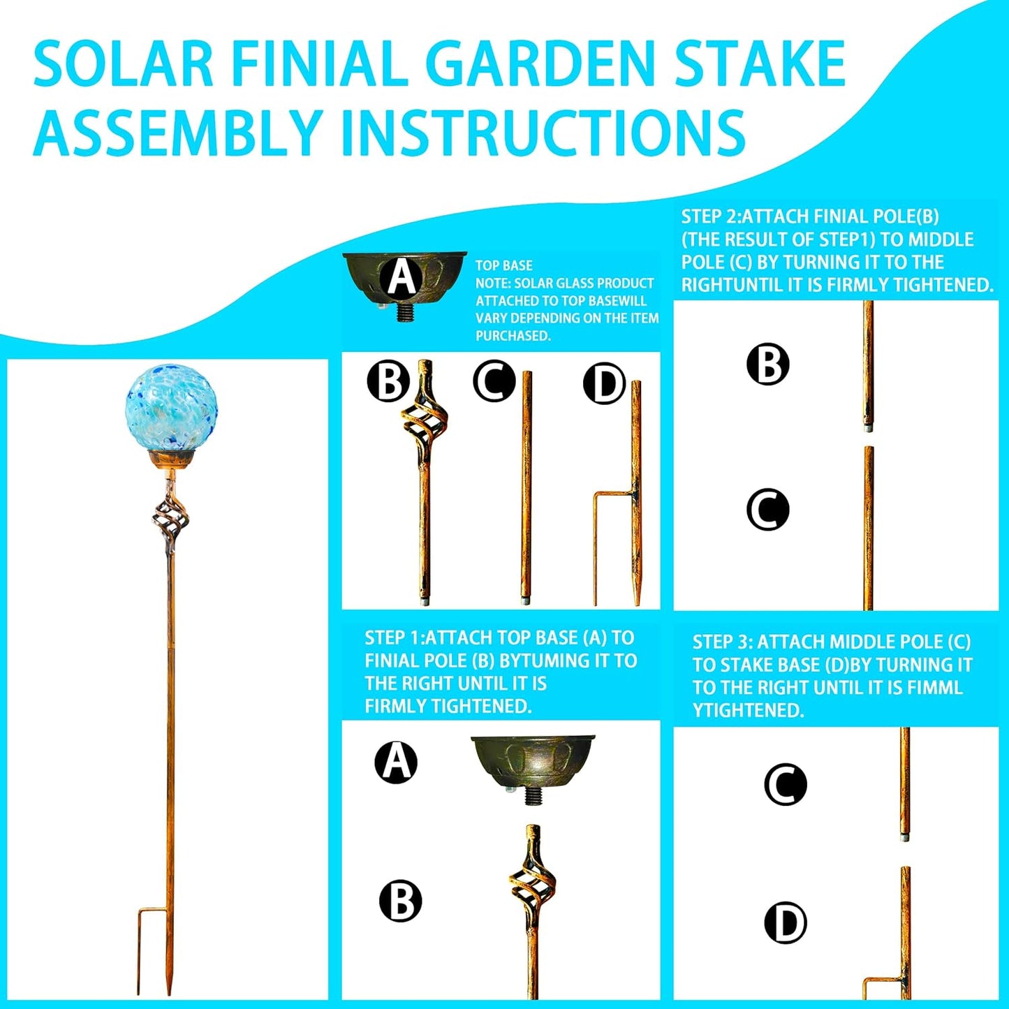 Garden Solar Lights Outdoor, Decorative LED Honeycomb Glass Ball Garden Stake, Glass and Metal Outdoor Decoration, 4 x 31 Inch (Light Blue)
