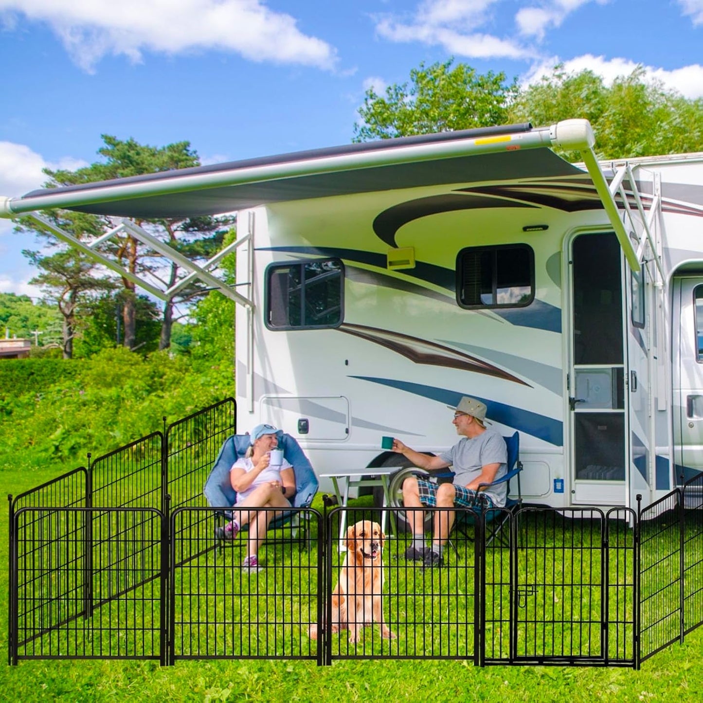 ADAVIN Tall Garden Fence Wide Door Low Threshold, 54 inch High 10 Panels Total 22.1 Ft(L), Black Heavy Duty Metal Dog Fencing for Yard or Camping,Suitable for Indoor Pet Fence or Outdoor Dog Fencing