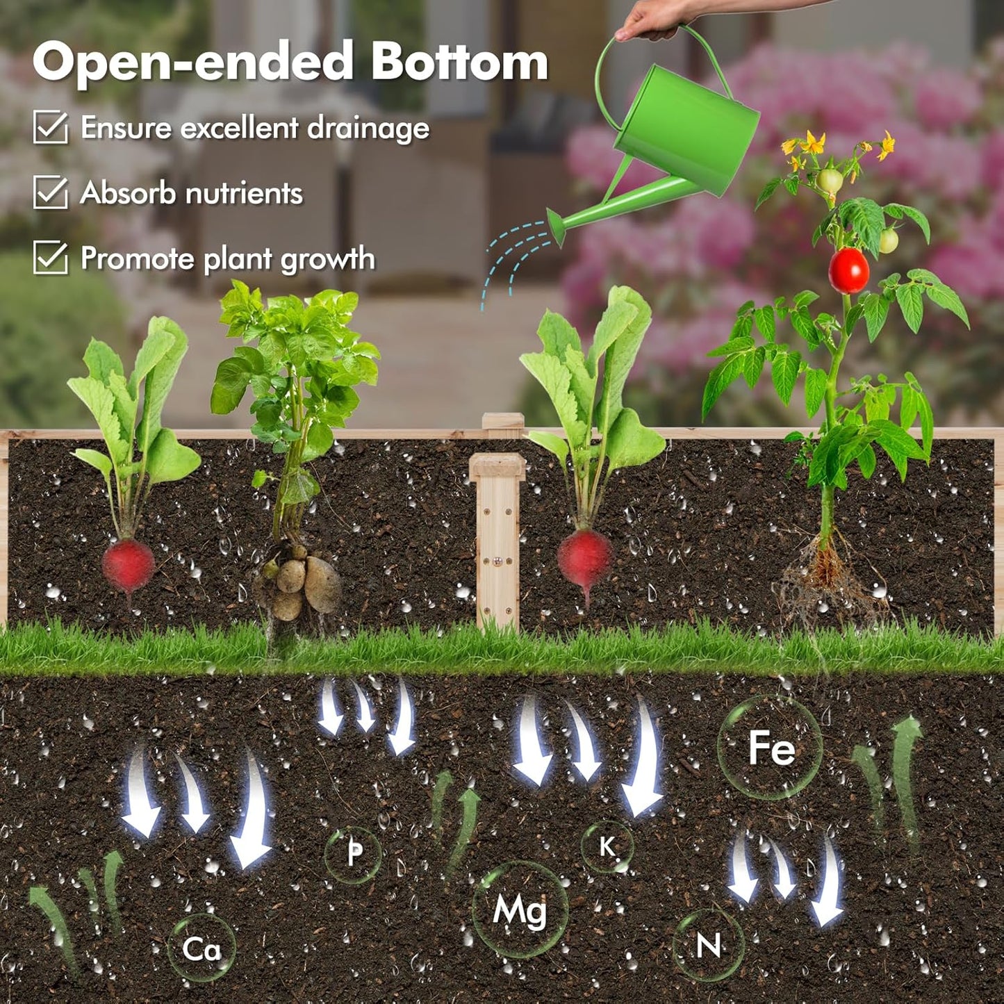 HAPPYGRILL Raised Garden Bed with Trellis, Wooden Garden Box with Divided Space for Vegetables, Flowers, Fruits, Climbing Plants, Outdoor Elevated Planter Box for Yard Patio, 93”L x 25”W x 40”H