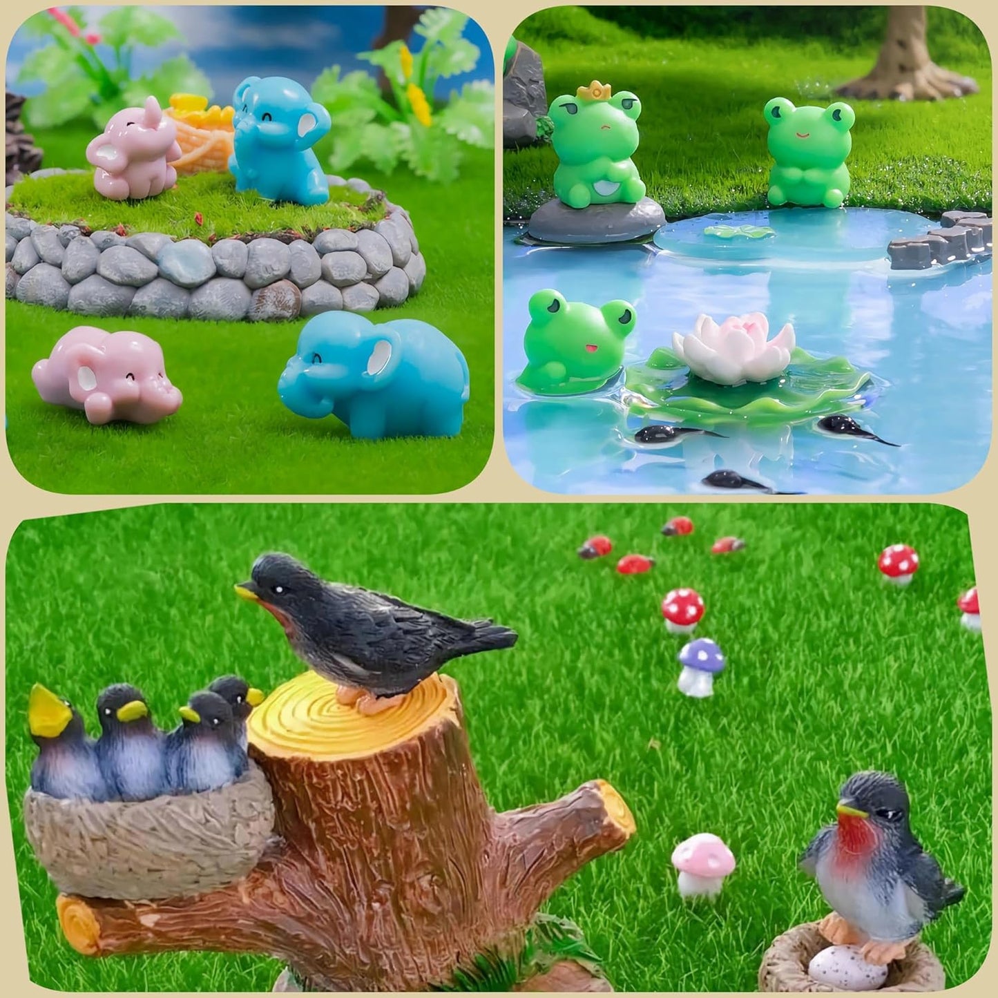18 Mini Resin Animals Family Figures, 70 Pcs Tiny Plastic Animals Small Little Figurines to Hide Miniature Fairy Garden Accessories