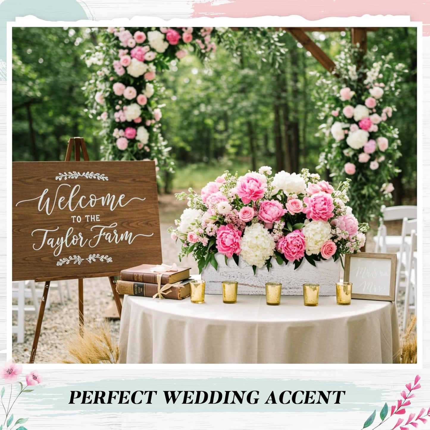 Dandat 5 Set Wood Boxes for Centerpieces 12x4 Inch Rectangle Wooden Planter Box Rustic Wooden Planters with Removable Plastic Liner Floral Foam Blocks for Home Wedding Garden Decor