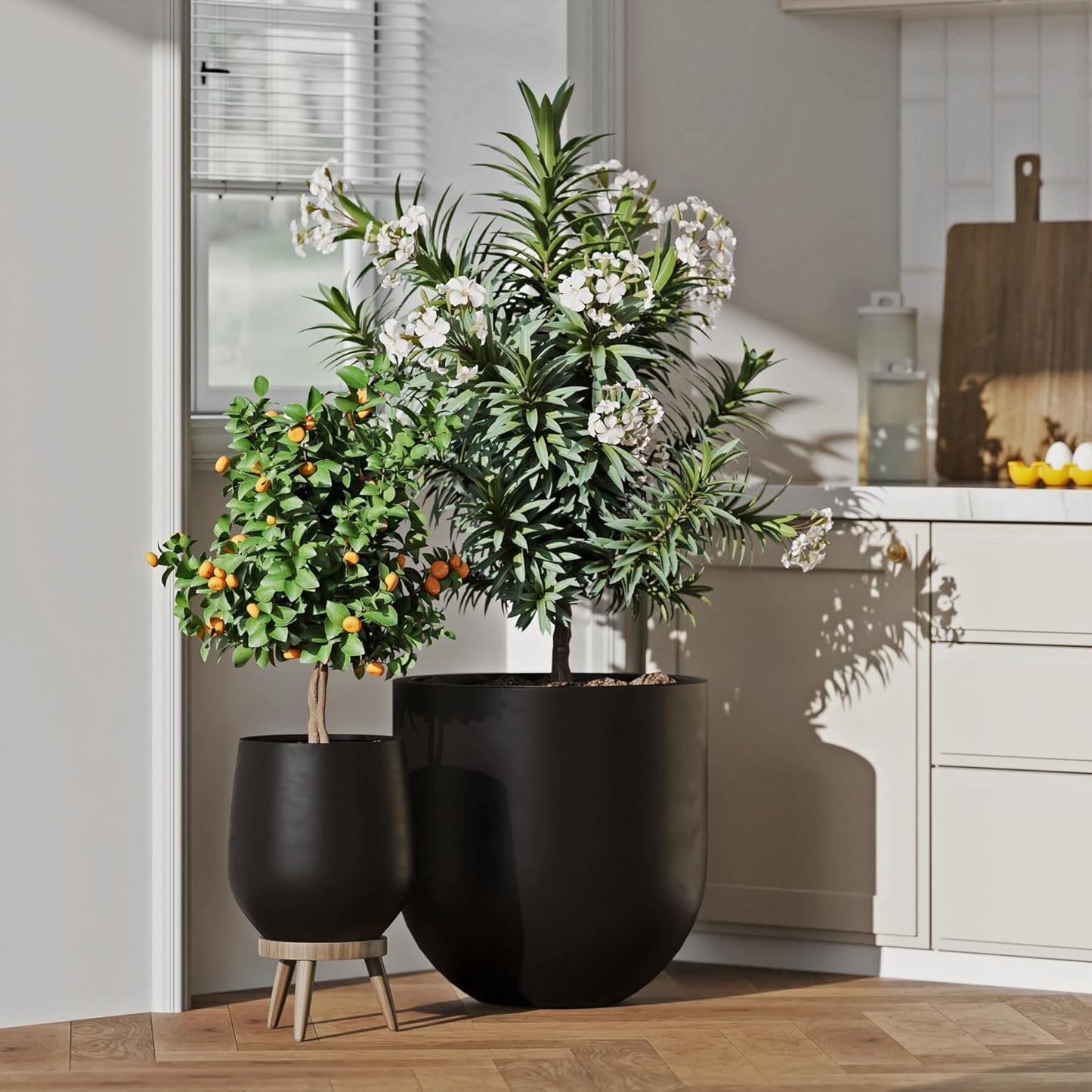 DTY Signature Mount Antero Lightweight and Durable Modern Fiberstone Bullet Shaped Planter Indoor & Outdoor Drainage Hole & Rubber Plug Weather Resistant, 20" H x 20" Dia, 16.9" Opening - Large, Black