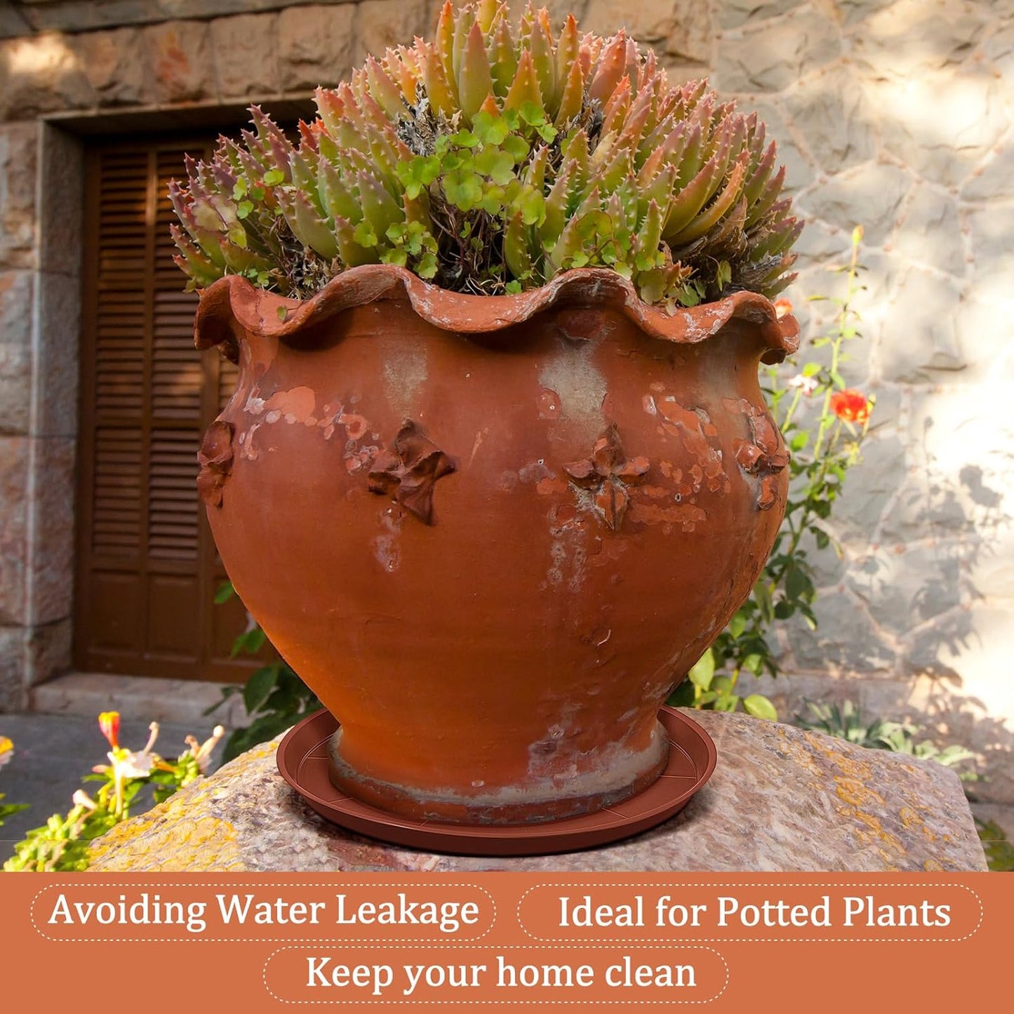 Eccliy 6 Pack Plastic Plant Saucer Heavy Duty Planter Saucers Large Plant Pot Saucers Plastic Water Trays for Indoors and Outdoors Flower Plant Plant Drip (Terracotta,25 Inch)