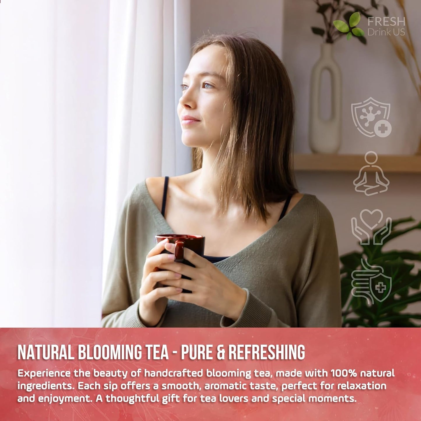 FreshDrinkUS, Premium 15 Flowering Tea Balls ā Green Tea, Lily, Jasmine, Rose, Gomphrena & More ā Beautiful Hand-Tied Blooming Teas for Relaxation & Wellness ā Caffeine-Free. Ideal Gift for Tea Lovers