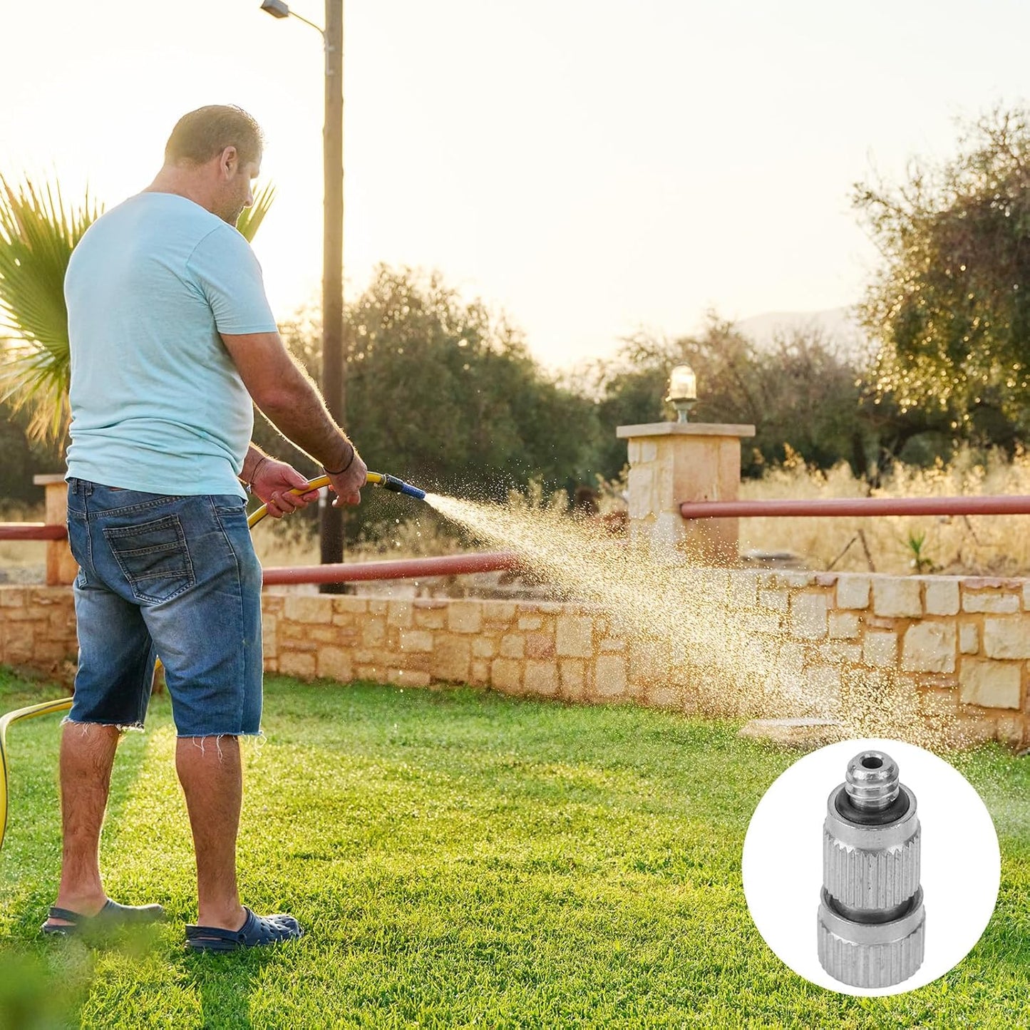 5pcs Brass Misting Nozzles, 3/16in Threaded 0.1mm Orifice High Pressure Spray Mist Nozzle Heads Tips Mister Parts for Outdoor Cooling System Greenhouses Landscaping & Patios