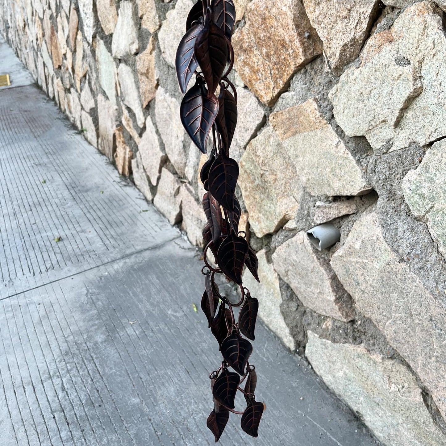 8.5 FT Rain Chain, Leaves Rain Chains for Gutters and Downspouts, Decorative Rain Chains for Outside, Metal Rain Catcher Gutter Chain Downspout, Decorate Your House and Garden, Antique Copper