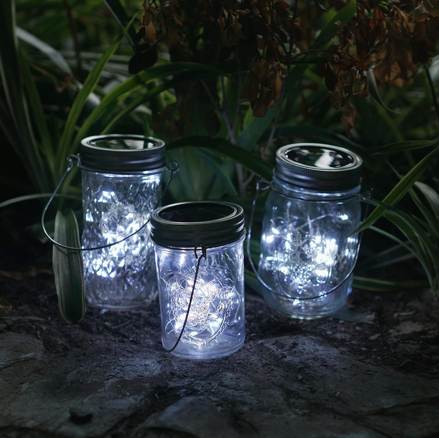 Decorman Solar Mason Jar Lights, 4 Pack 30 LED Fairy Star Firefly String Lids Lights with 4 Hangers for Patio Yard Garden Party Wedding Christmas Decoration(Jars Not Included) (4 Pack, Cool White)
