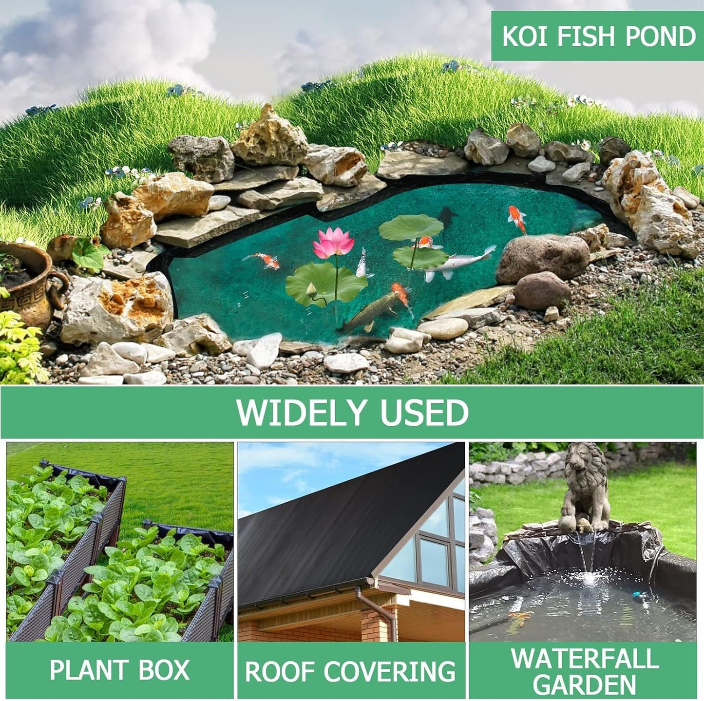 MYFAMIREA 7 FT x 10 FT Pond Liner, 20 Mil HDPE Pond Liner, Sun Resistant Preformed Easy Cutting Pond Liner Underlayment for Fish Koi Ponds, Garden Fountain, Waterfall Fish Pond