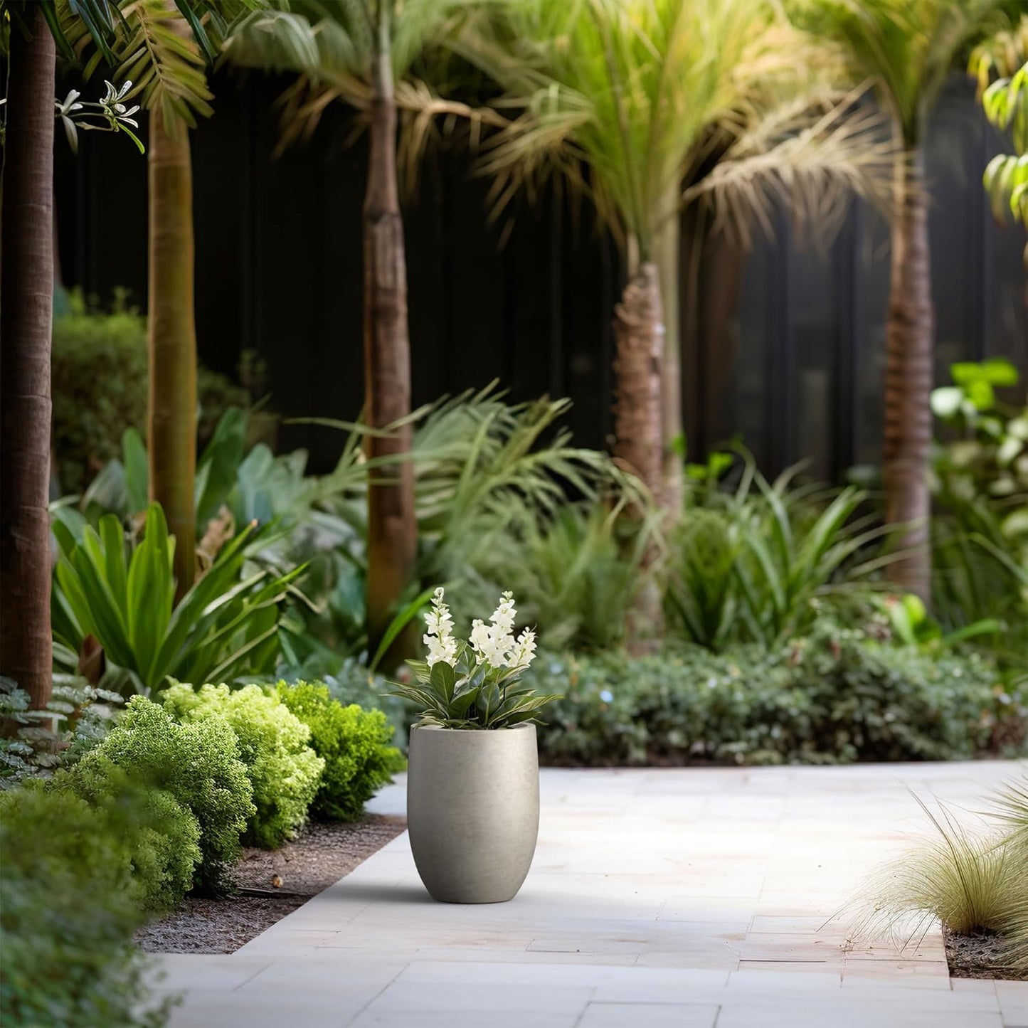 Kante 11.8 Inch Tall Concrete Planter, Large Indoor Outdoor Plant Pot with Drainage, Smooth Weathered Concrete Finish with Forest Green Interior, Ideal for Porch, Home, Garden, Patio