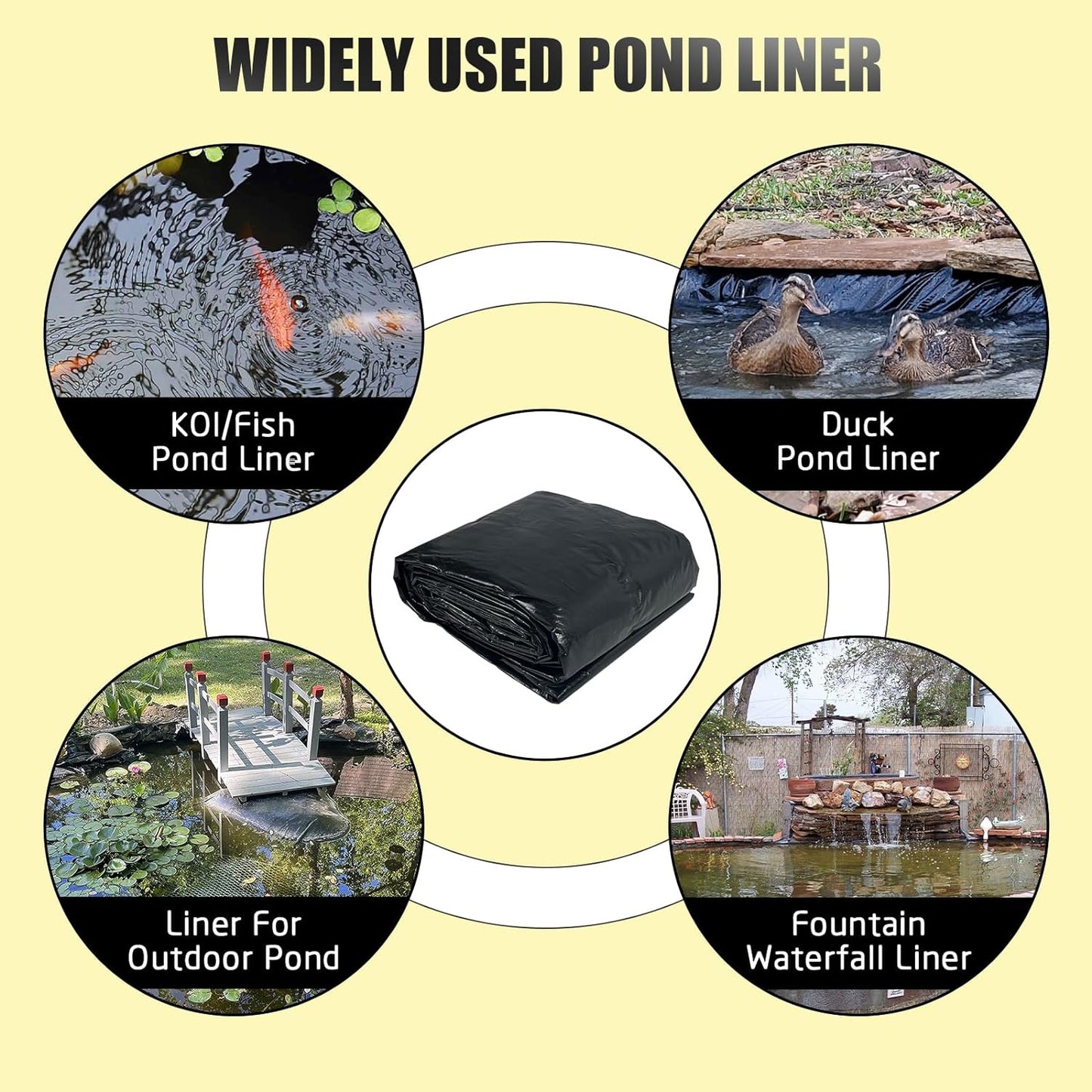 yeezoo 25x30FT Reinforced Large PE Pond Liner, KOI Pond Liners for Outdoor Ponds, Enhanced 5-Layer Structure Pond Liner for Fish, Duck, Garden Raised Bed and Waterscape Pond(0.63oz/sq ft Thickness)