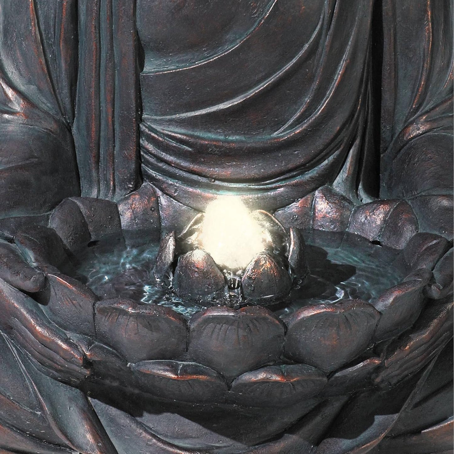Meditating Buddha 24" High Large Zen Asian Indoor Outdoor Decor Resin Floor Fountain with Light LED Standing Bubbler Water Feature for Outside Garden Patio Yard Backyard Porch Deck - John Timberland
