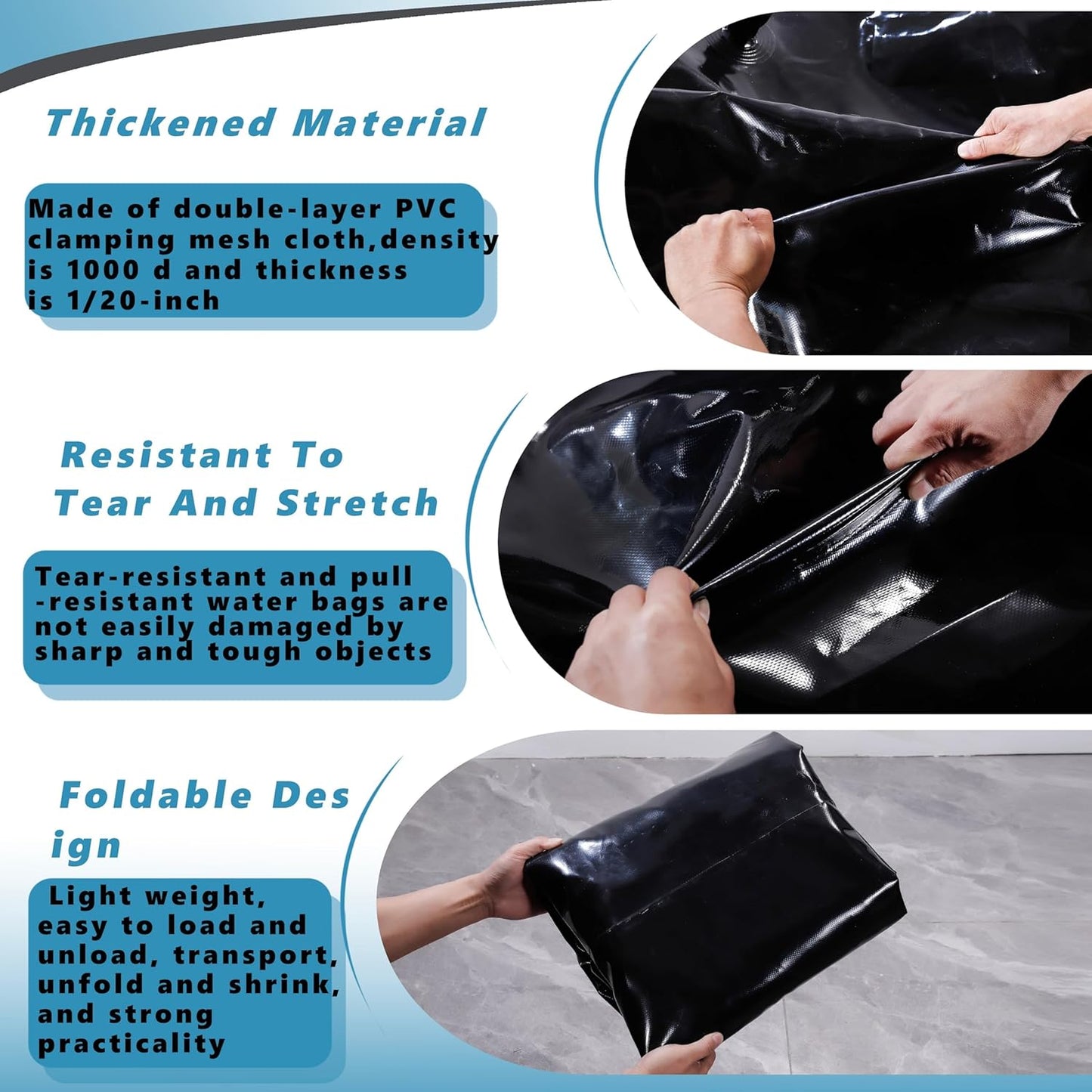 1000 L/264 Gal Water Bladder Tank, Foldable Portable Water Storage Container, Emergency Water Bag for RV, Truck Bed, Fire Prevention, Drought Resistance, Black