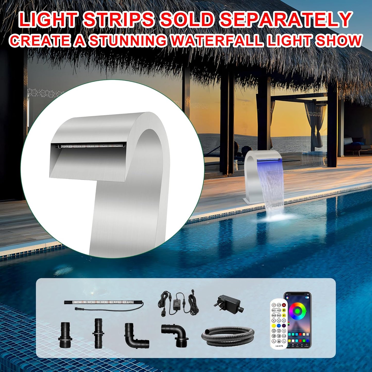 S-Shape Waterfall Spillway Ground Pool Fountain, LONGRUNNEW 304 Stainless Steel Outdoor Water Featur 14.09" x 9.57" x 10.04" for Garden Decor, Landscape Accents & Patio Pond Water Feature-Small