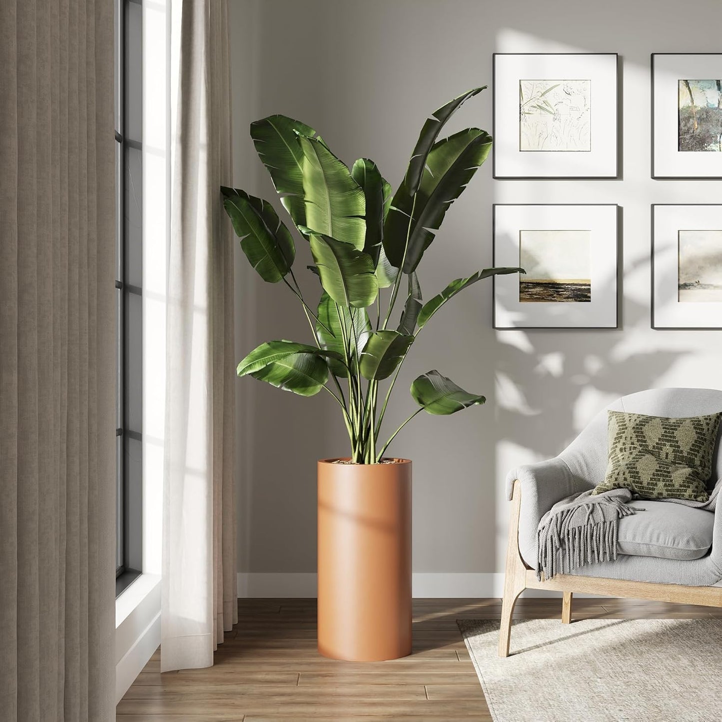 DTY Signature Mount Oxford Tall Outdoor Planter - Medium Terracotta 23.6 Inch Height Modern Tall Planter Pot for Indoor & Outdoor Spaces - Stylish Planter for Contemporary Homes and Gardens