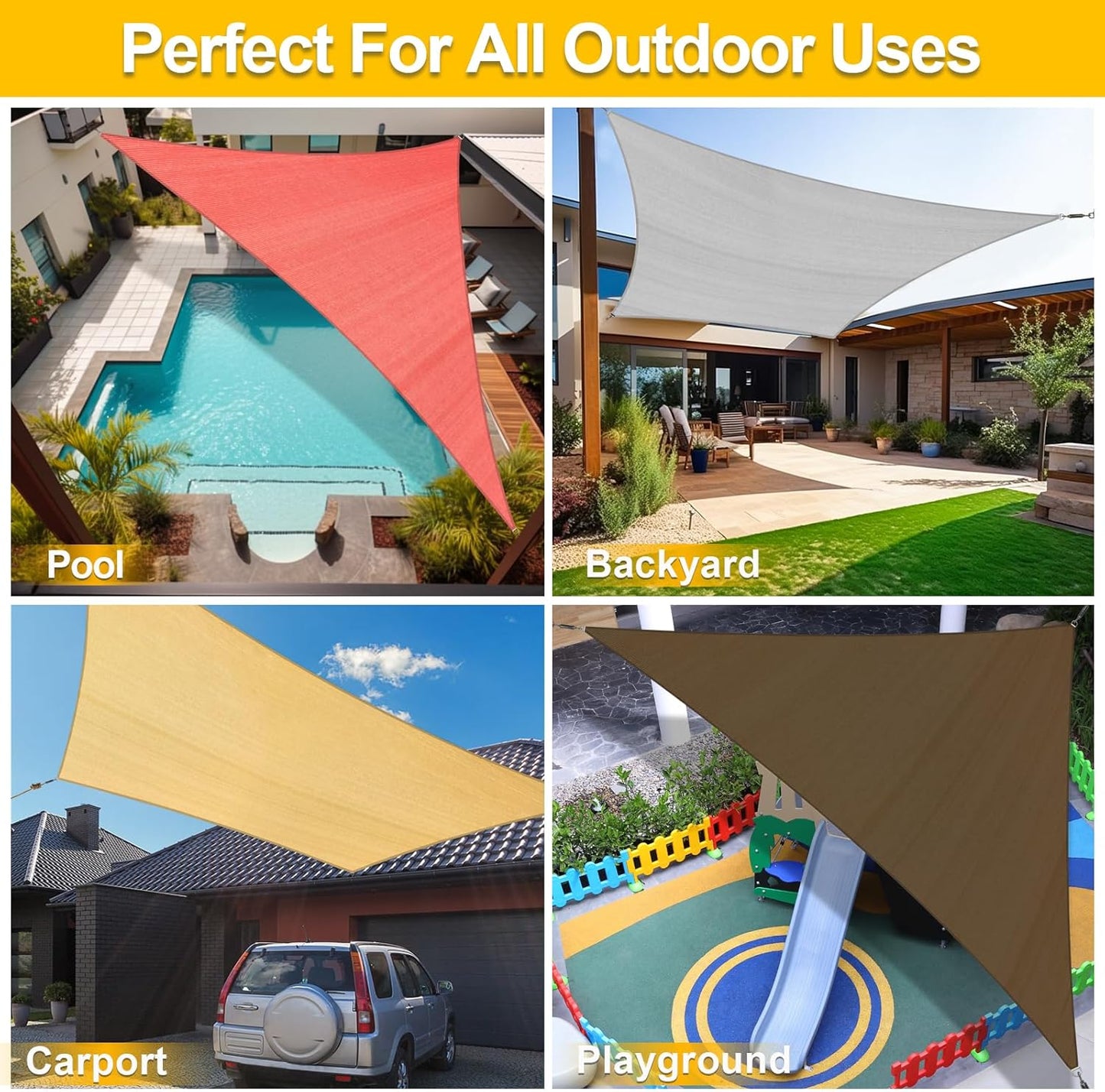 KANAGAWA Sun Shade Sail 16'x20' Sand Rectangle UV Block Canopy Awning Shelter Fabric Cloth Screen for Outdoor Patio Garden Backyard