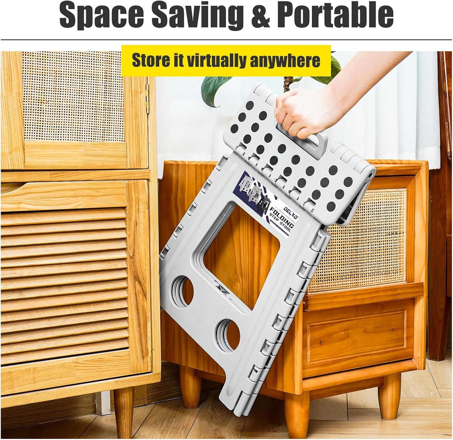 Delxo 16 Inch Folding Step Stool,Foldable Stool for Adults,Portable Collapsible Plastic Stepstool,Non Slip Folding Stools for Kitchen Bathroom Bedroom Up to 400LBS,(Grey 1PC)