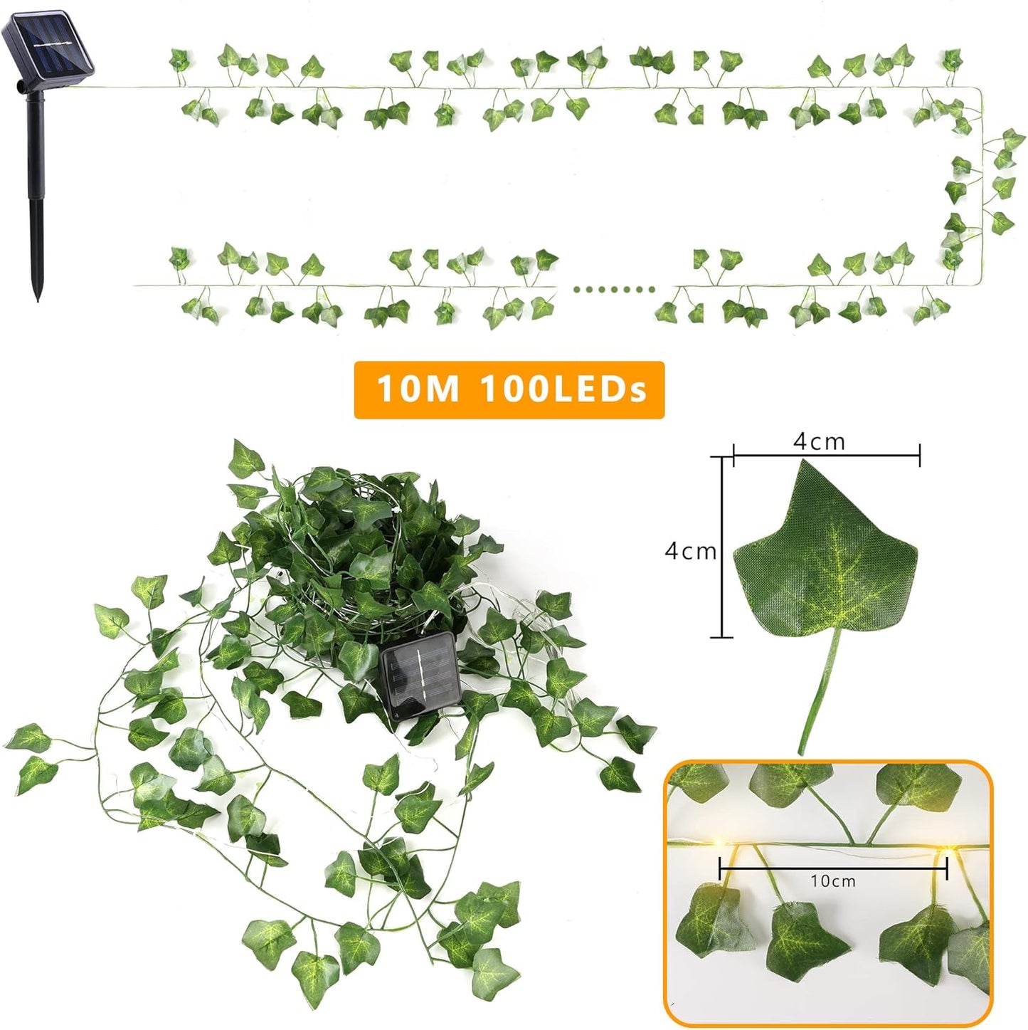 Brizled Solar Vine String Lights, 33ft 100 LED Solar String Lights, 8 Modes Artificial Ivy Leaf Solar Plant Vine Lights, Outdoor Ivy Fairy Lights for Outside Wedding Garden Fence Wall Hanging Decor