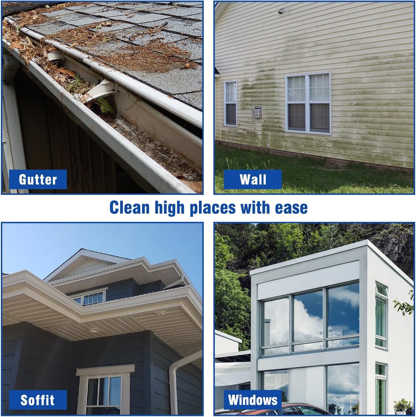 RAYNEL 24FT Telescoping Pressure Washer Extension Wand with Brush Head, 2 Power Washer Extension Wands, Gutter Cleaner Attachment, 7 Spray Nozzle Tips, Support Belt and 2 Hose Adapters