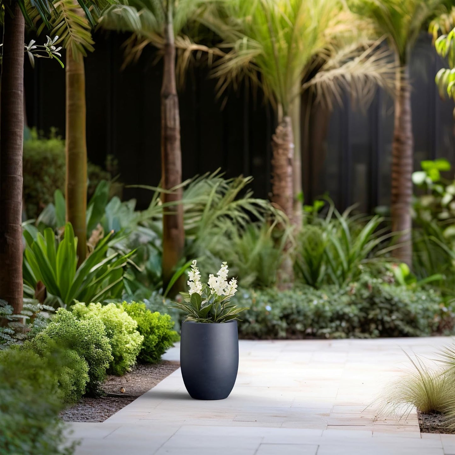 Kante 11.8 Inch Tall Concrete Planter, Large Indoor Outdoor Plant Pot with Drainage, Smooth Charcoal Finish with Forest Green Interior, Ideal for Porch, Home, Garden, Patio