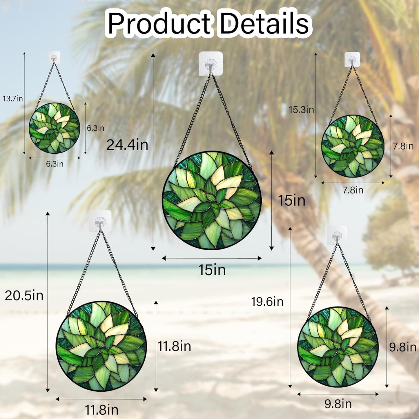 Stained Glass Window Hanging - Green Plants Suncatcher for Doors Garden Patio Flowers Sun Catchers Decor Christmas Mother's Day Birthday Gifts for Women Men Mom Nana Friend 7.8 in