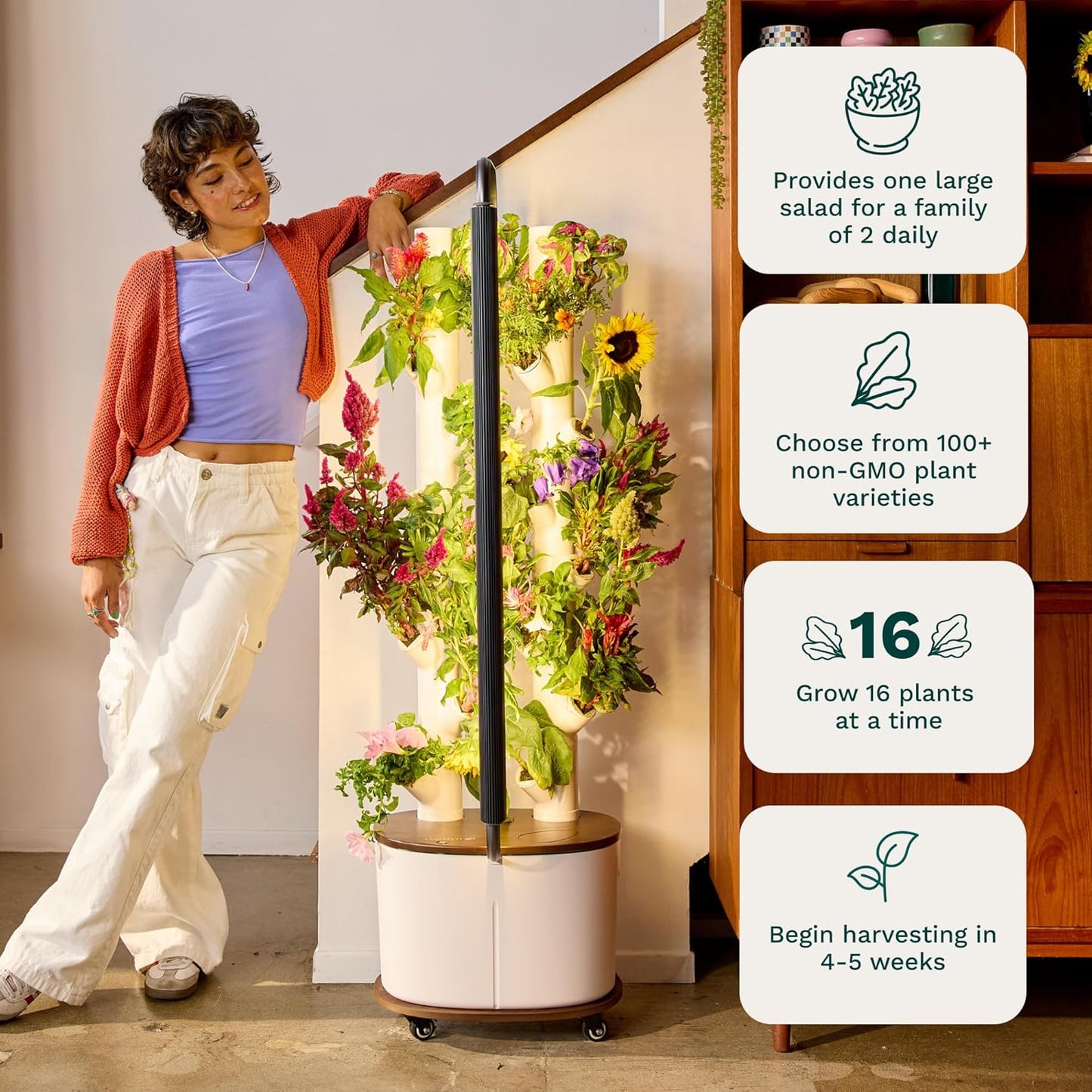 Gardyn Studio Vertical Hydroponics Growing System Kit - 16 Non-GMO Plants, Herbs, Vegetables - Tower Garden - Hydroponic Herb Garden Planter Indoor Kit - Indoor Gardening System with LED Grow Lights