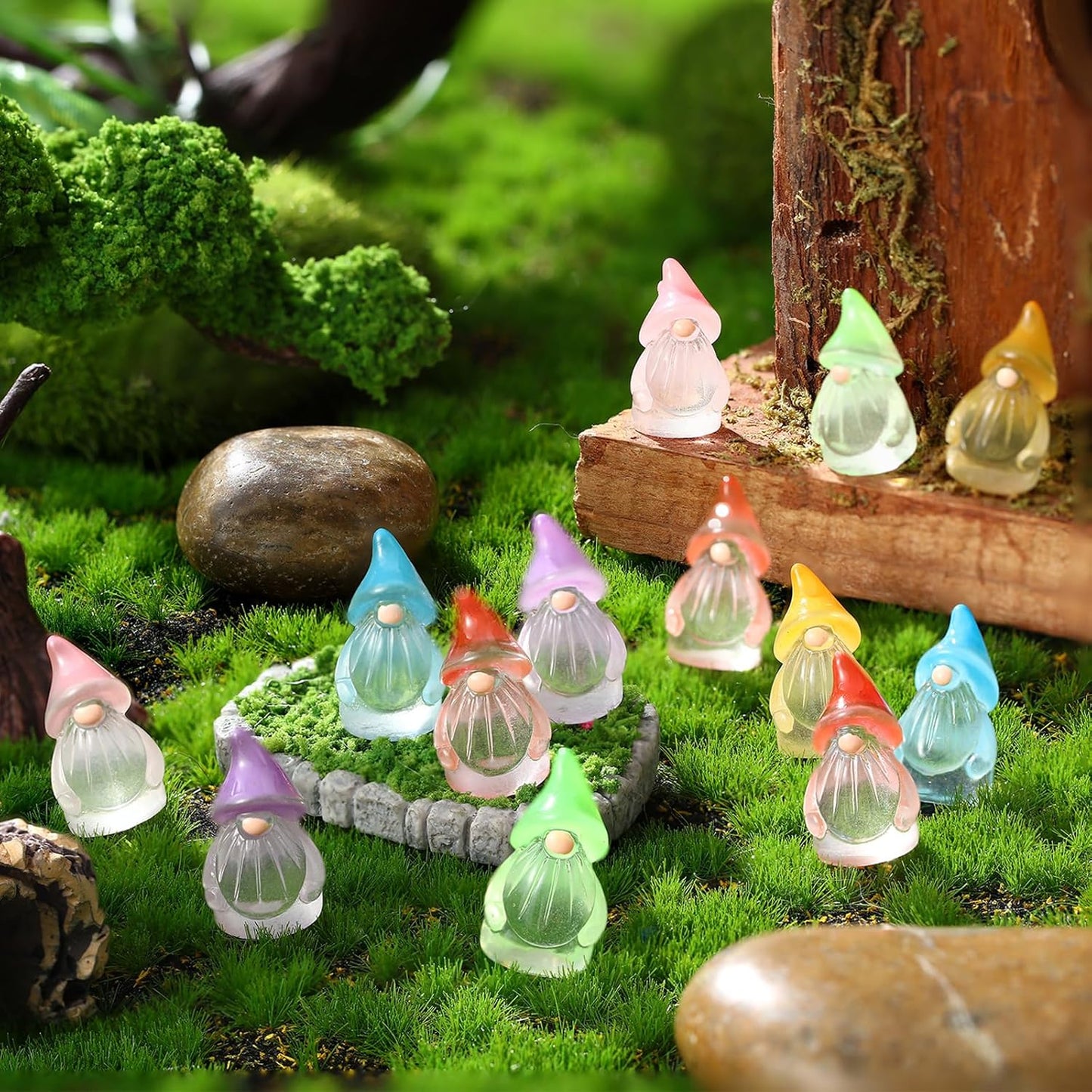 60 Pcs Mini Resin Luminous Gnomes Bulk Tiny Fairy Resin Statues Glow in The Dark Small Gnomes Miniature Figurines for Landscape Outdoor Patio Yard Lawn Plant Pots Fairy Decor(Classic)