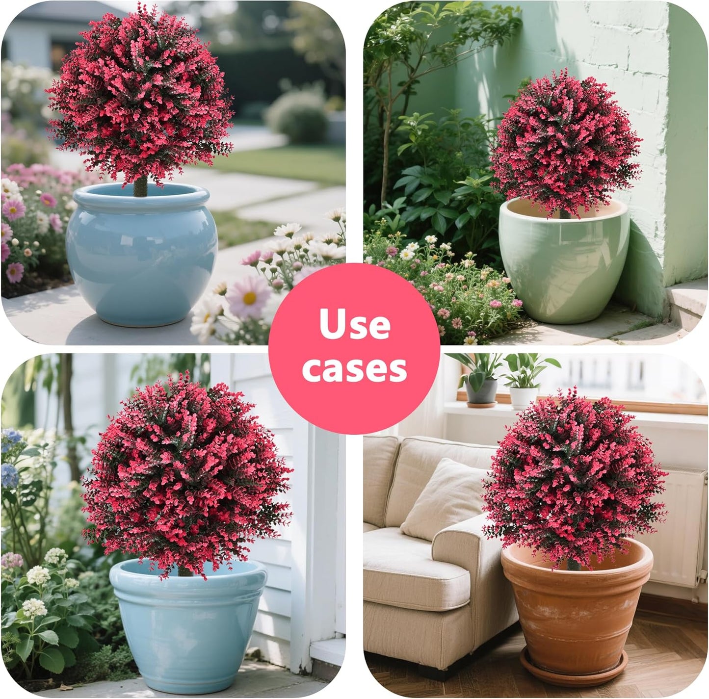 28" Set of 2 Artificial Boxwood Topiary Ball Bush for Outdoor with Ground Spike, UV Resistant Faux Greenery Shrubs, Fake Rose&Green Boxwood Plants for Garden, Yard, Porch, Patio Decor