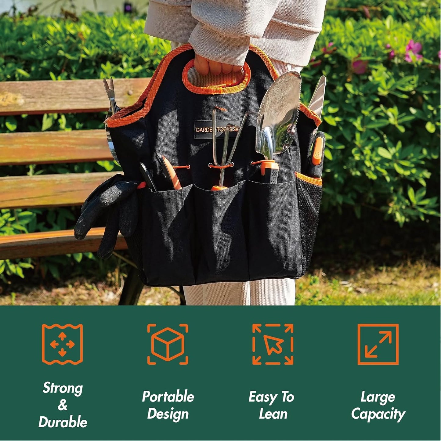 DTRK 8-Piece Large Garden Tool Set 304 Stainless Steel Garden Tool Kit with Handbag,Pruning Shears,Gloves Heavy Duty Gardening Hand Tools with Non-Slip Rubber Grip,Ideal Gifts for Women & Men Orange