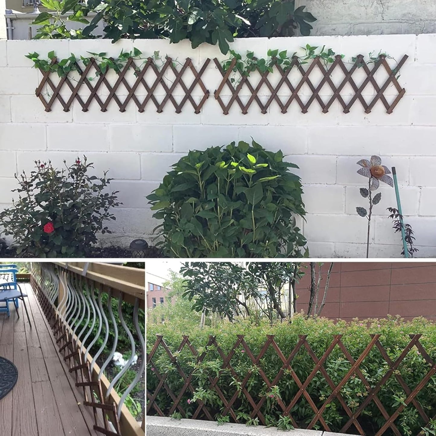 2 PCS Expandable Garden Trellis, 13.4" x 60" Trellis for Climbing Plants Outdoor, Wooden Lattice Fence Wall Panel Lattice Panels for Outside, for Climbing Plants Vine Ivy Rose Cucumbers Clematis