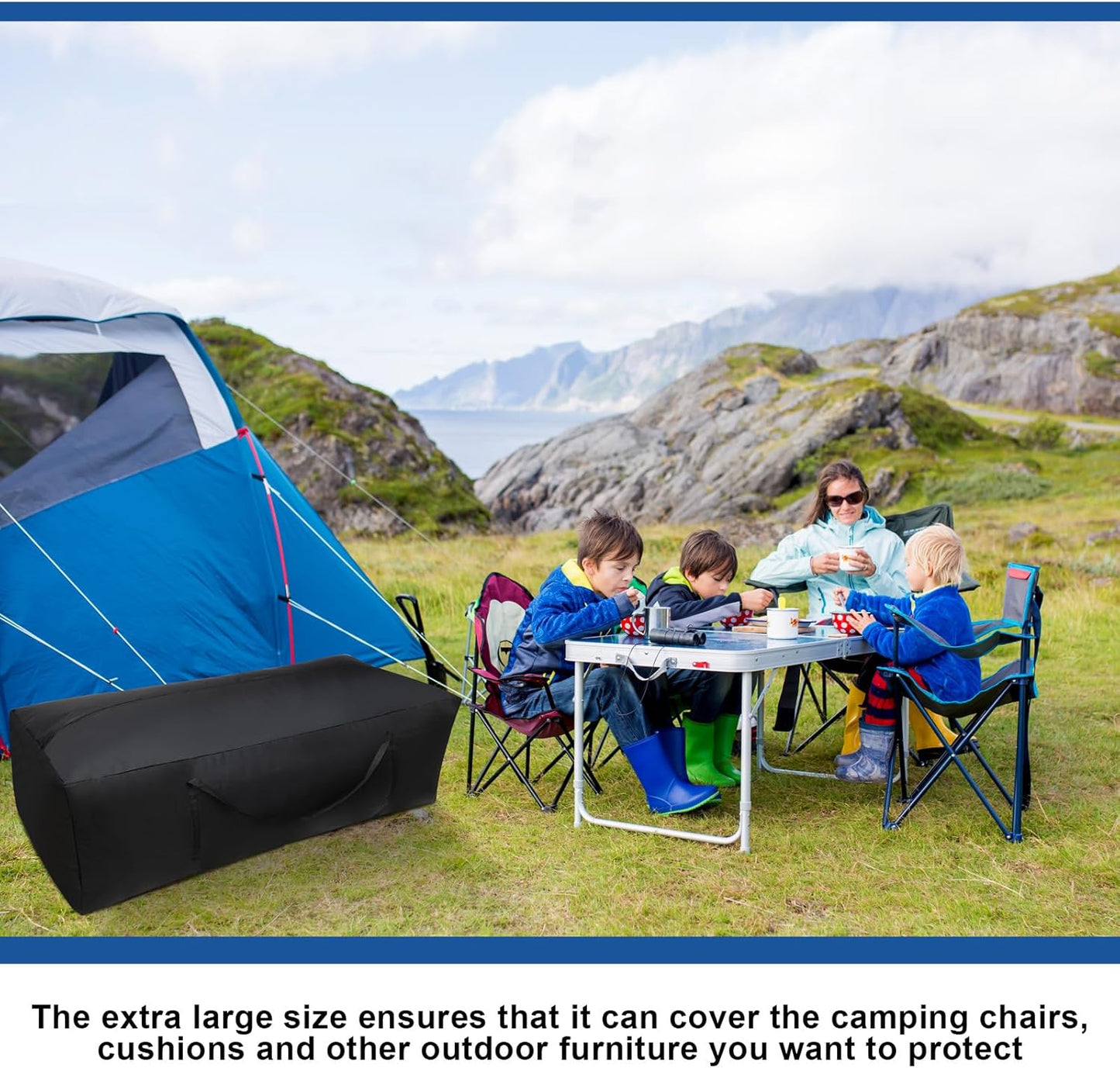 Silkfly 4 Pcs Patio Cushion Storage Bags Outdoor 68" L x 30" W x 20" H Cushion Storage Bag with Handles Waterproof Extra Large 420D Oxford Fabric Heavy Duty Zippered Furniture Pillow Protective, Black