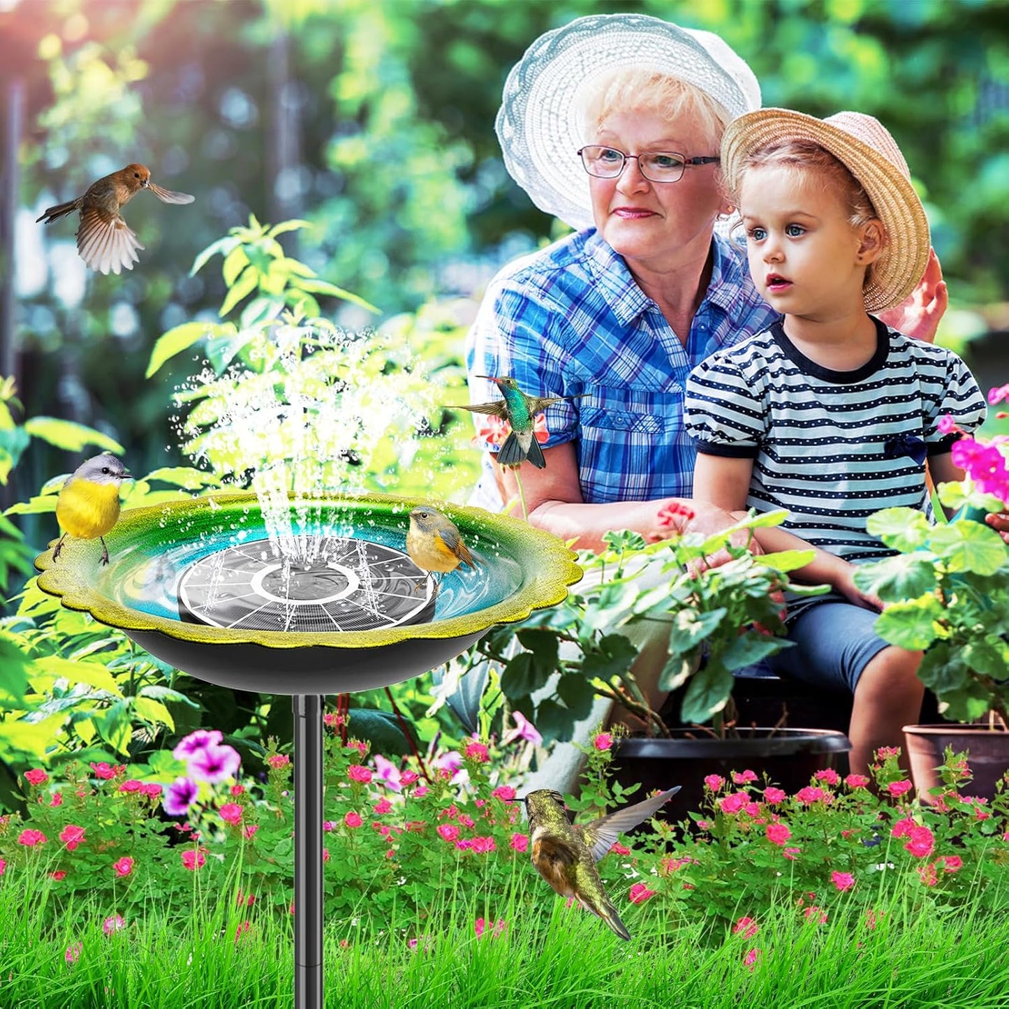 38In Bird Bath for Outside, Metal Birdbath Bowl Decorated Metal with 5 Prong Base Stand Outdoor Bird Baths Bird Feeder Garden Decor Yard Art (Blue-Green)