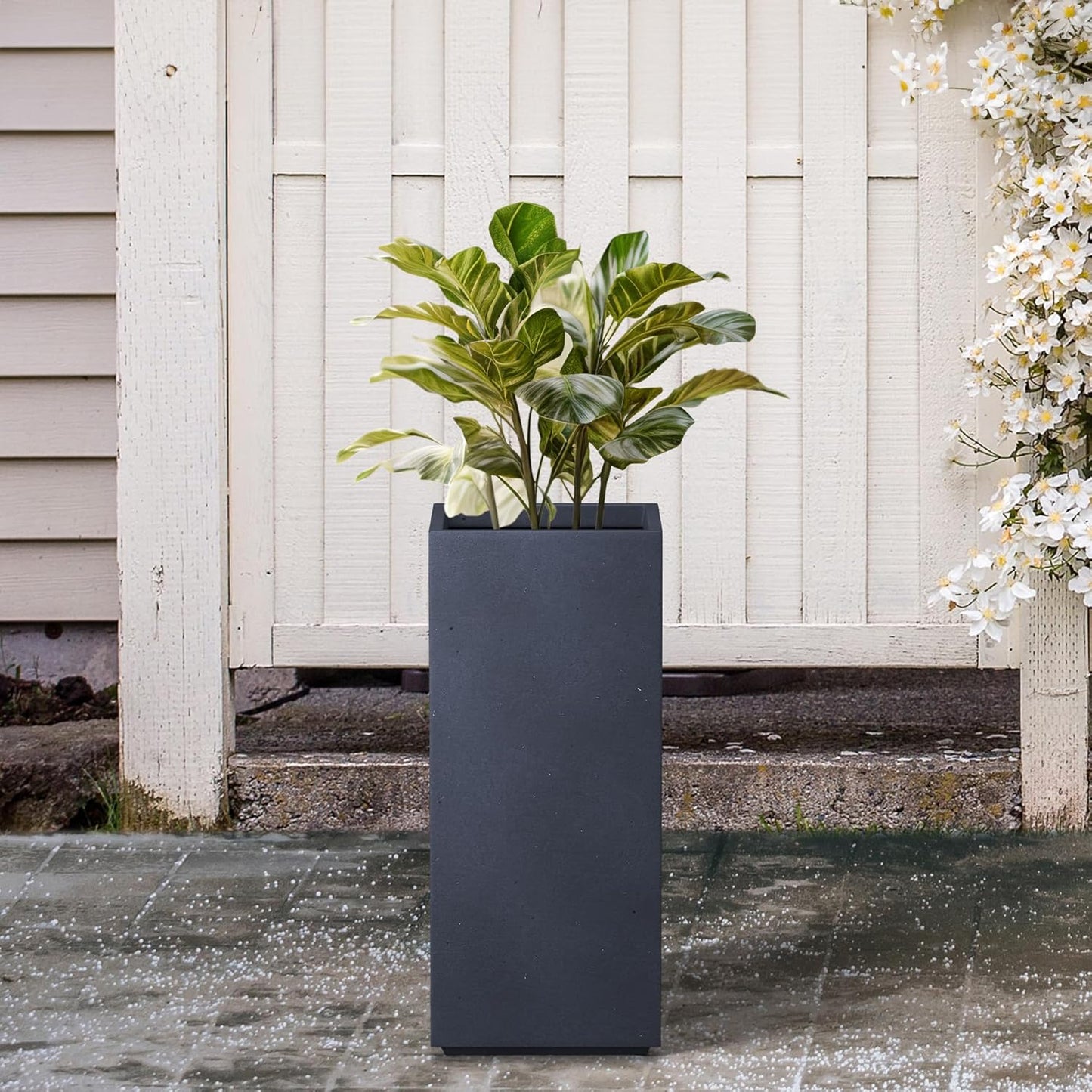 Kante 20.3" H Tall Rectangular Concrete Planter, Modern Square Diameter Plant Pot with Drainage Hole and Rubber Plug for Indoor Outdoor Home Patio Garden, Charcoal